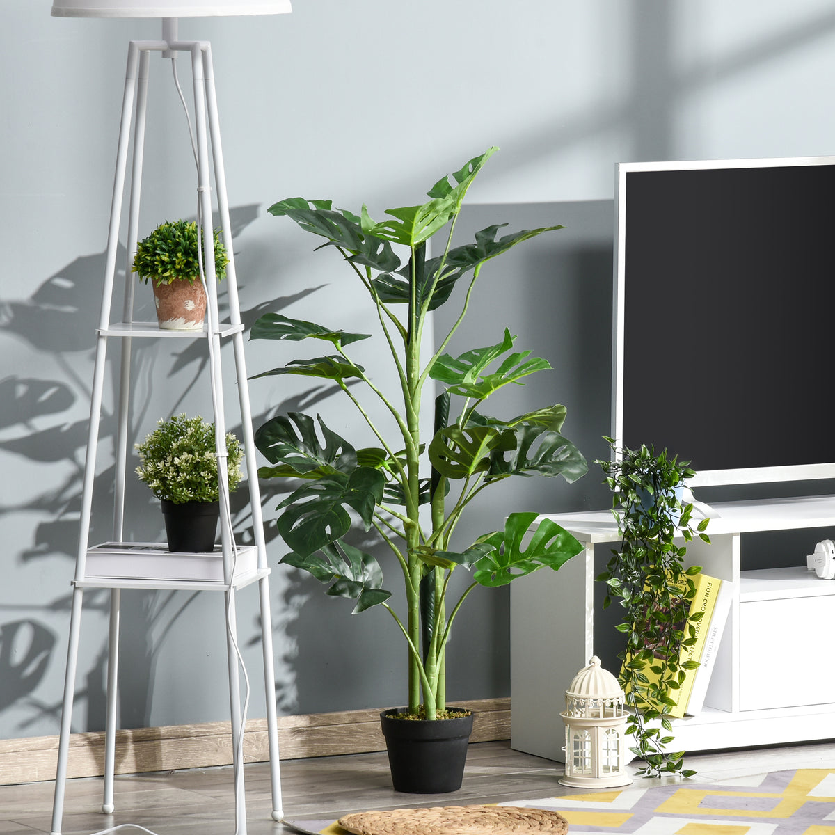 Outsunny 100cm/3.3FT Artificial Monstera Tree Decorative Cheese Plant 21 Leaves with Nursery Pot, Fake Tropical Palm Tree for Indoor Décor