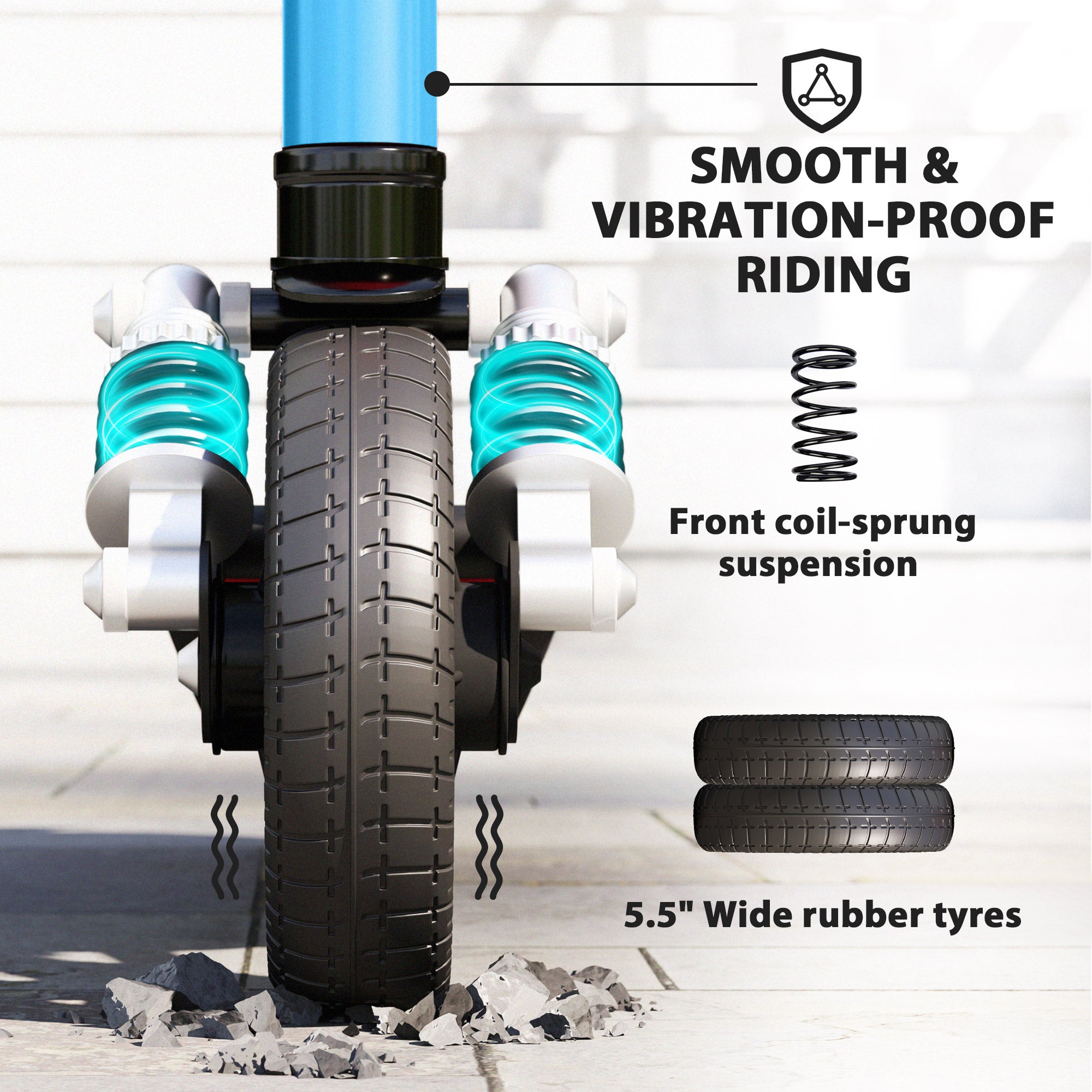 SPORTNOW Folding Electric Scooter for Kids, with Dual Brakes, Front Suspension, LED Colourful Lights, Blue