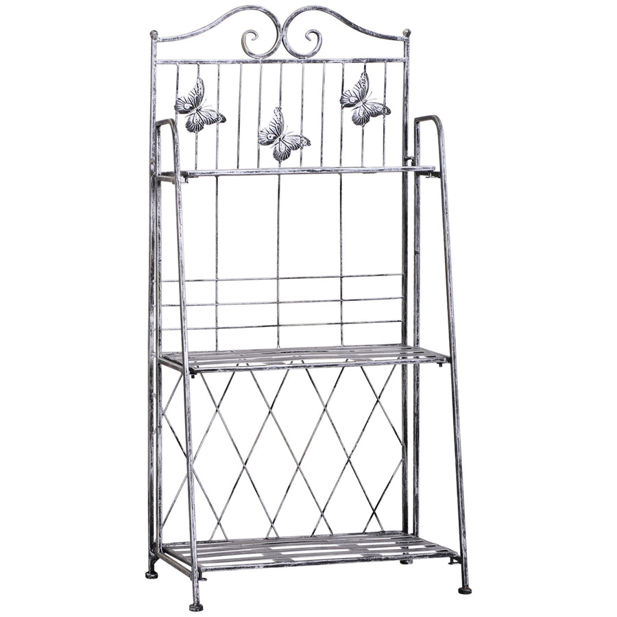 Outsunny 3 Tier Plant Stand Indoor Outdoor, Metal Plant Shelf Flower Display Rack for Potted Plants Garden Balcony Decor, 44 x 25 x 96 cm