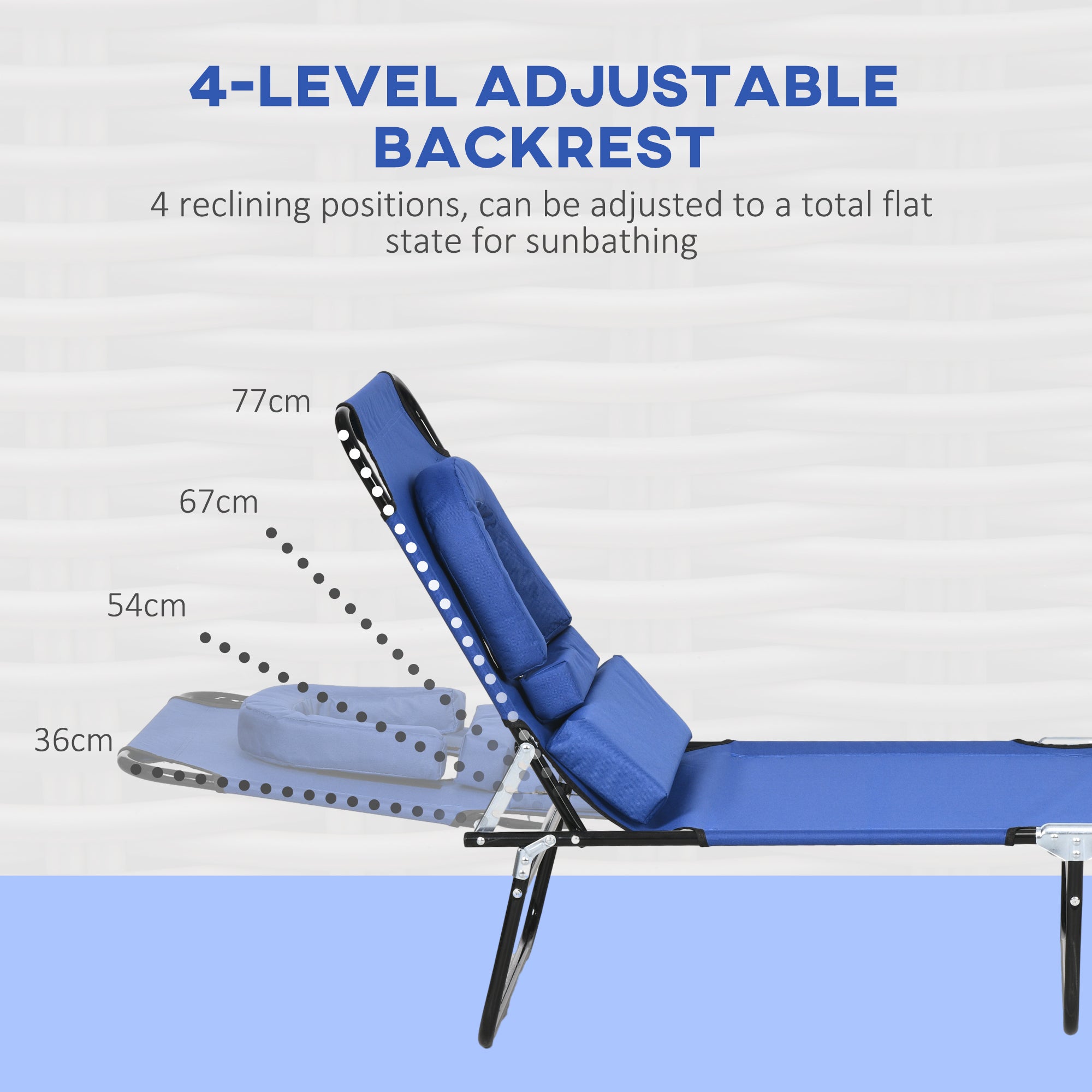 Outsunny Outdoor Folding Sun Lounger Set of 2 with Face Hole, 4 Level Adjustable Backrest Reclining Garden Lounger, Garden Recliner Sunbed with 600 D Oxford Cloth Seat and Pillow for Beach, Blue