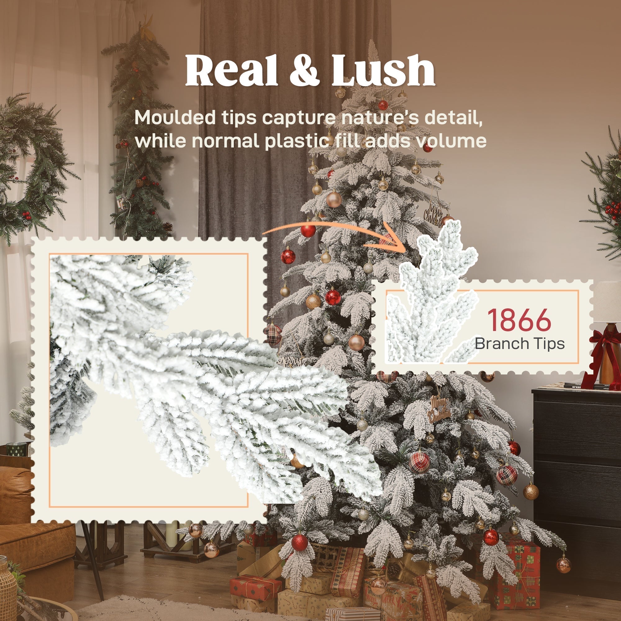 HOMCOM 7ft Super Flocked Christmas Tree - Green/White