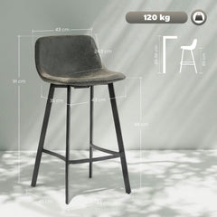 HOMCOM Bar Stools Set of 2, PU Leather Dining Stools with Backrest, Footrest, for Kitchen, Counter, Breakfast Bar, Grey