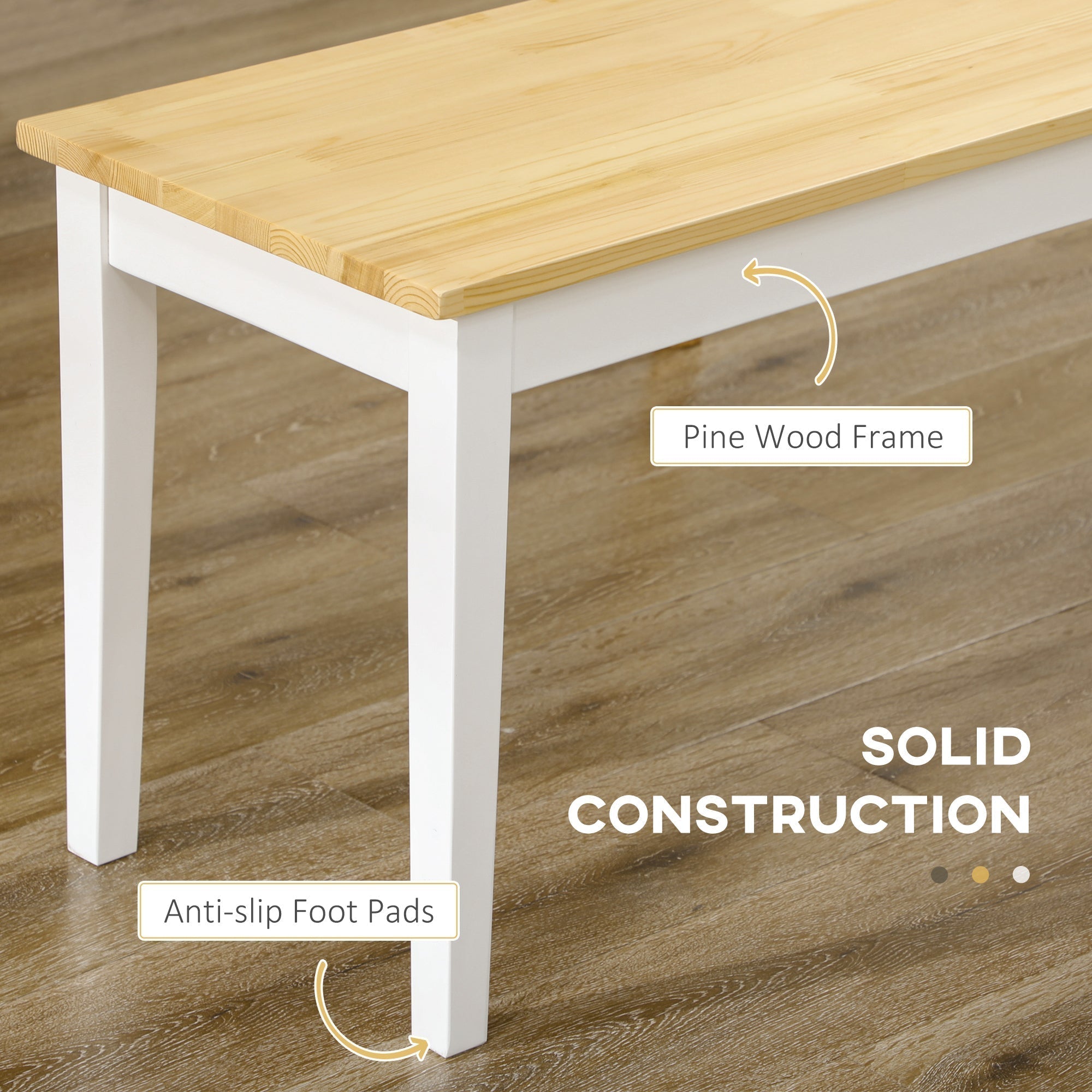 HOMCOM Dining Table and Bench Set, Farmhouse Kitchen Table and Bench with Wooden Frame for Living Room, Dining Room, Natural and White
