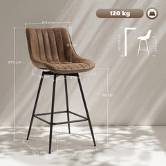 HOMCOM Set of 2 PU Leather Swivel Bar Stools - Brown