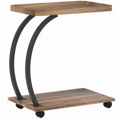 HOMCOM 2-Tier Mobile C-Shaped Side Table - Brown