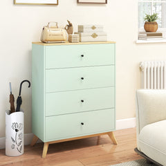 HOMCOM 4 Drawer Storage Cabinet, Chest of Drawers for Bedroom Living Room, Light Green and Oak
