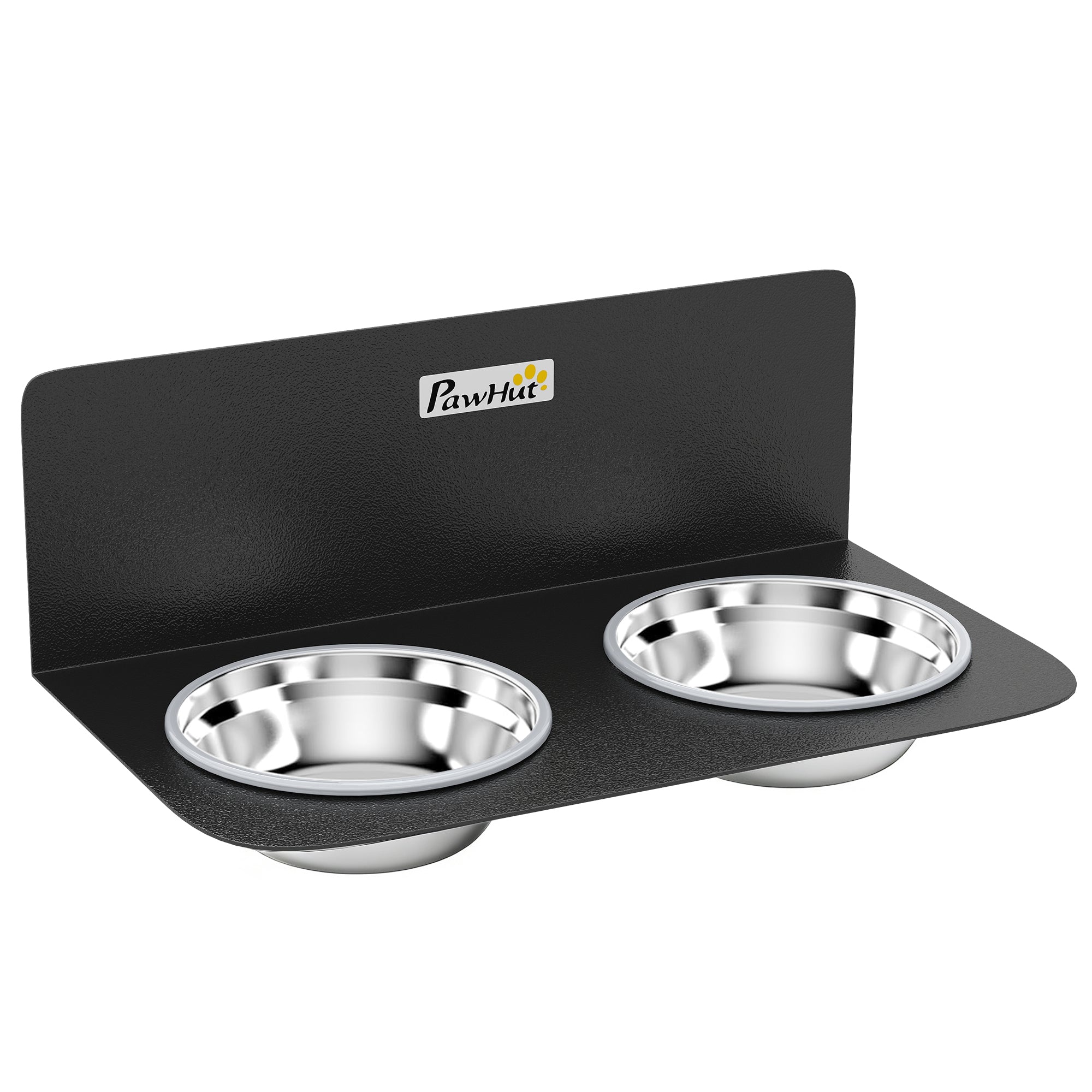 PawHut Wall Mount Dog Bowls, Adjustable Height Raised Dog Feeding Station with 2 Stainless Steel Bowls, 10kg Capacity, Black