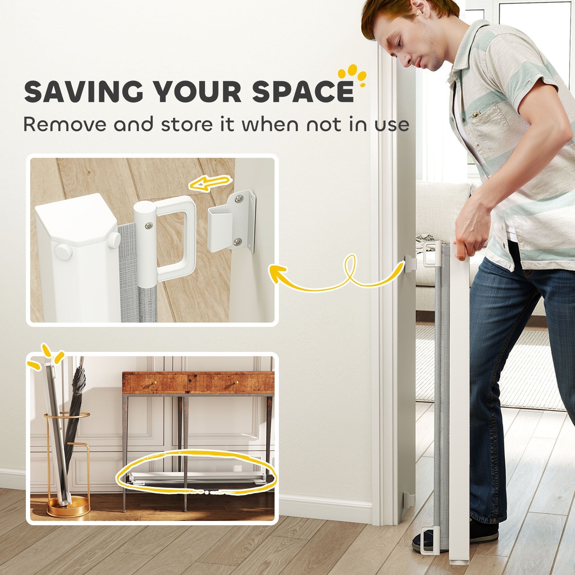 PawHut Retractable Stair Gate for Dogs, Pet Mesh Safety Gate Extends up to 115cm for Doorways Indoor- Grey