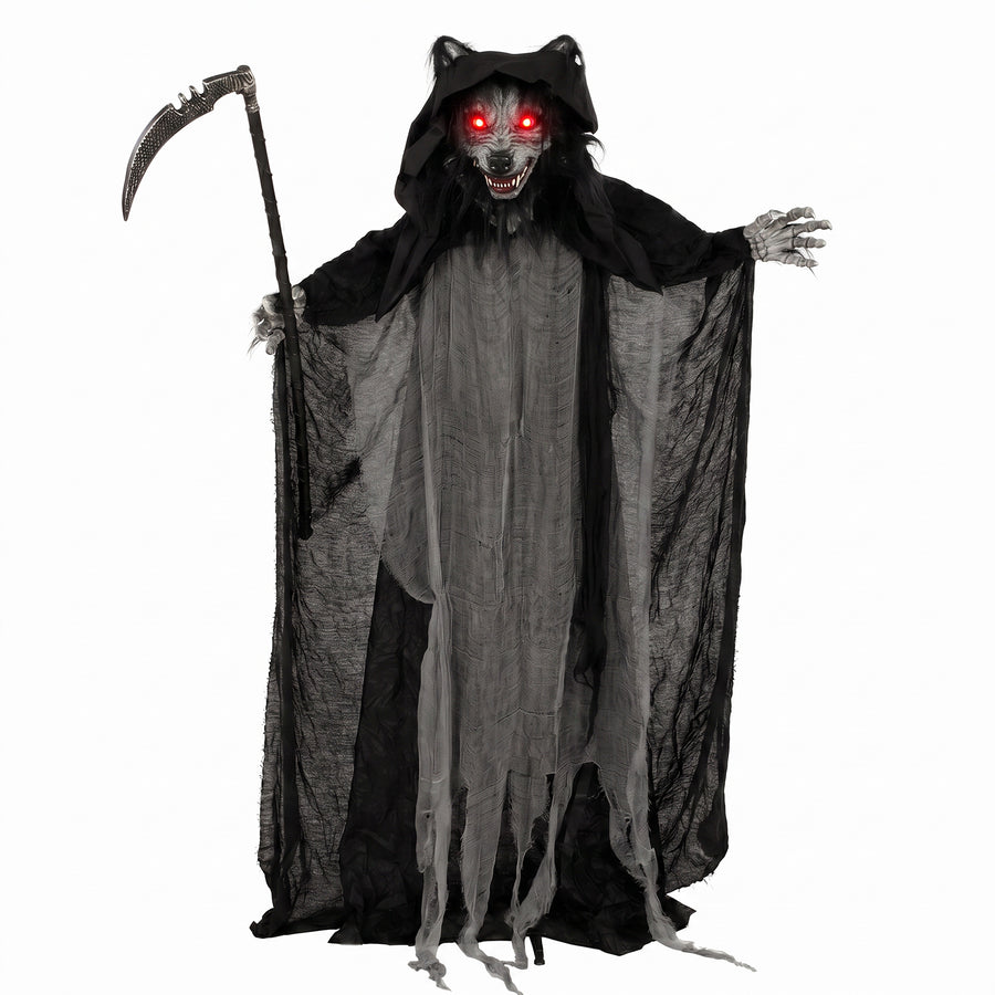 HOMCOM Halloween Standing Werewolf Animated Decoration with Light-Up Eyes, Sound and Touch Activated