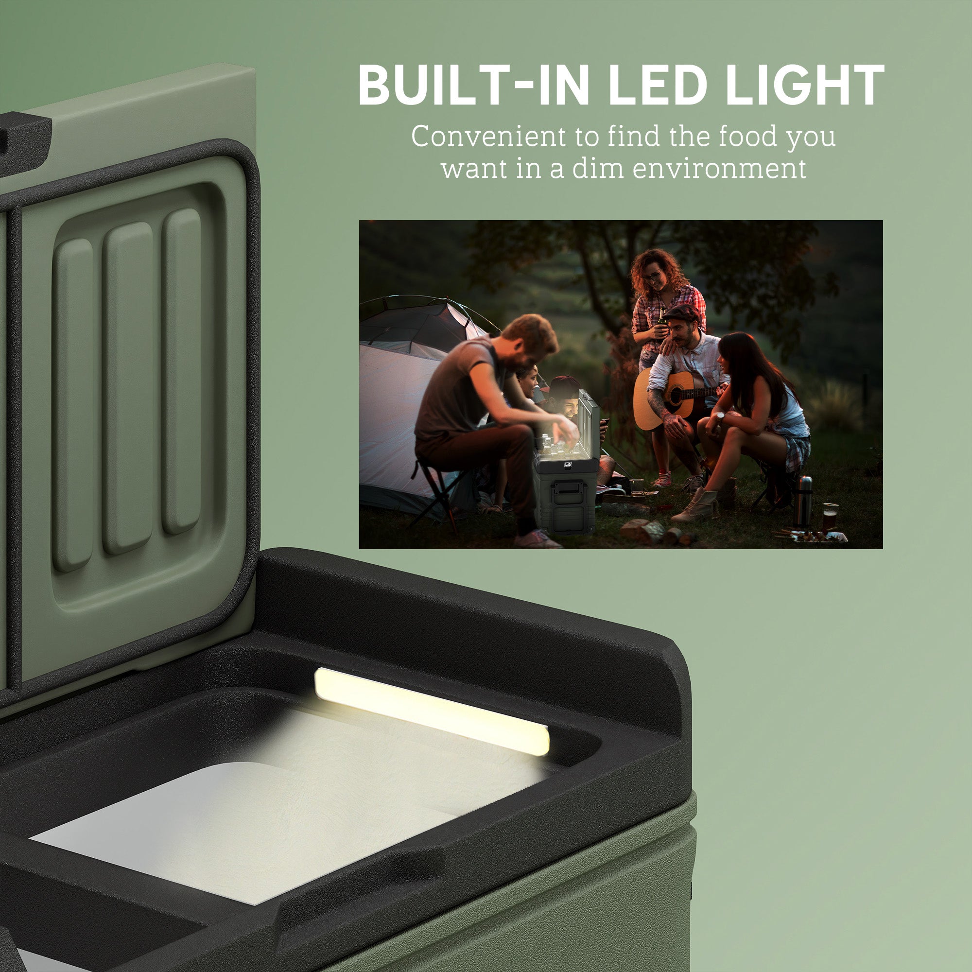 Outsunny 33L Camping Fridge Freezer Dual Zone, Portable Car Fridge 12V/24V DC & 100-240V AC, Electric Cool Box -20√¢‚Äû∆í-20√¢‚Äû∆í with Wheels and LED Light, for Travel, RV, Road Trip, Picnic [Energy Class E]