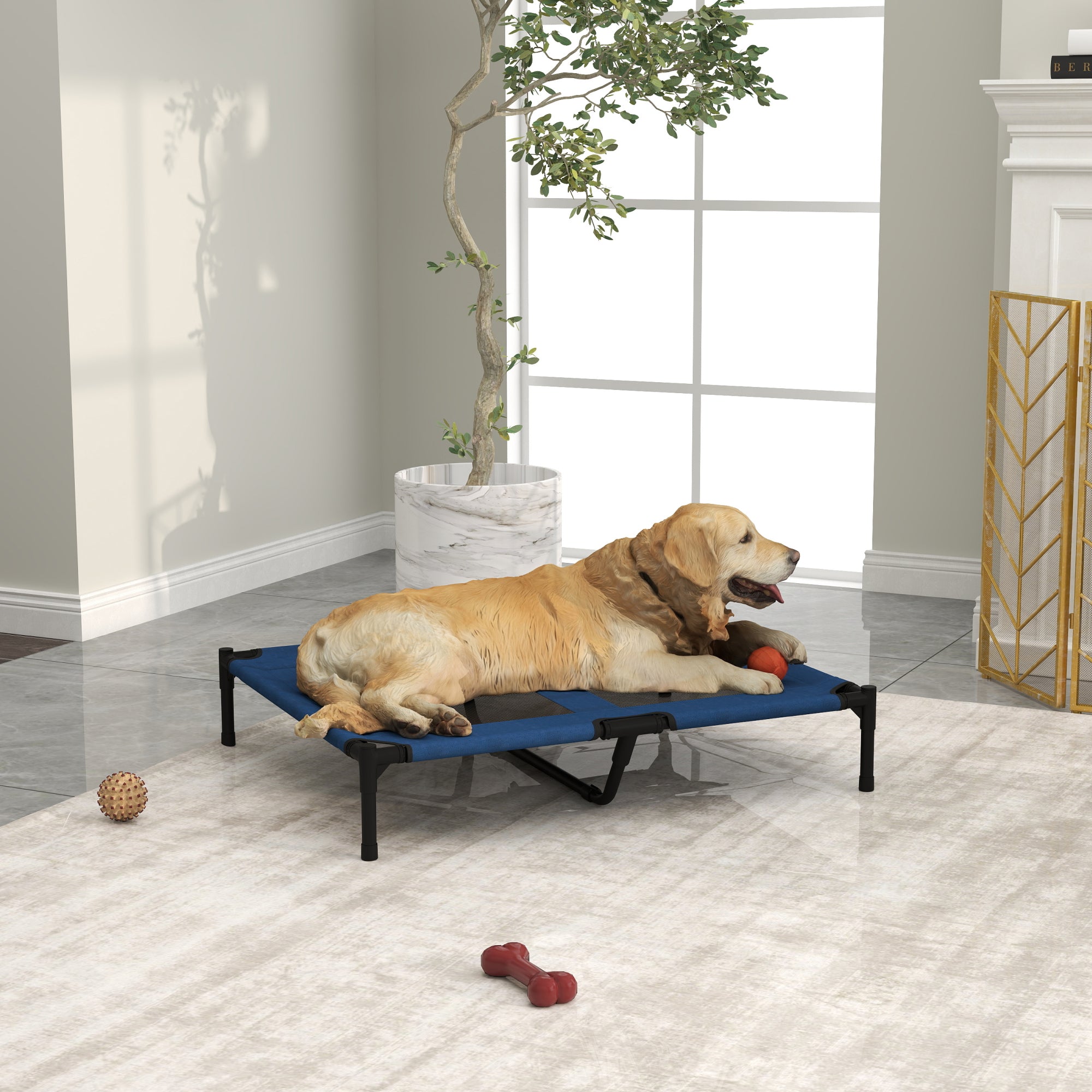 PawHut Raised Dog Bed Cat Elevated Lifted Puppy Pet Elevated Cot Portable Camping Basket √¢‚Ç¨‚Äú Blue (Large)