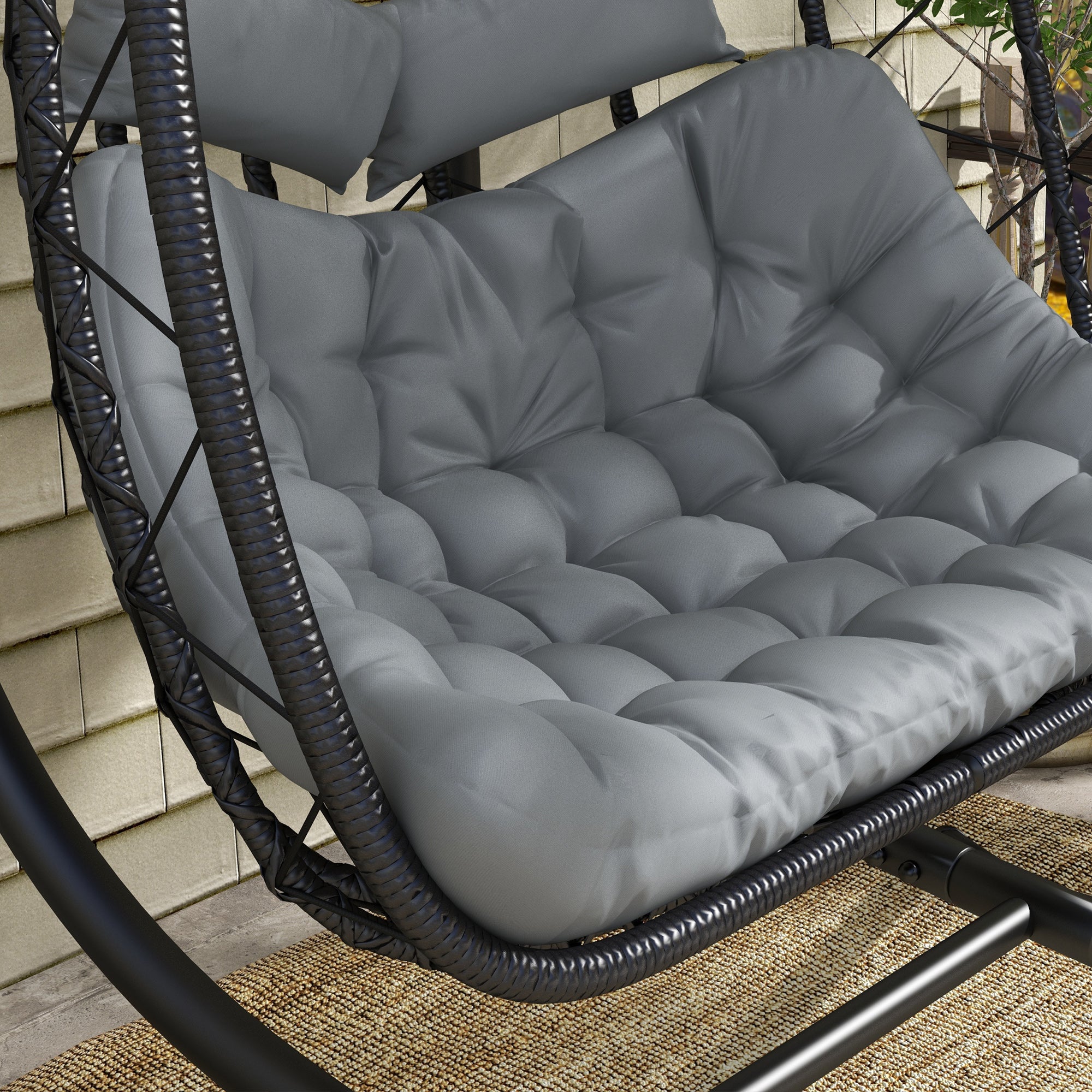 Outsunny Two-Seater Steel Frame Hanging Egg Chair - Black