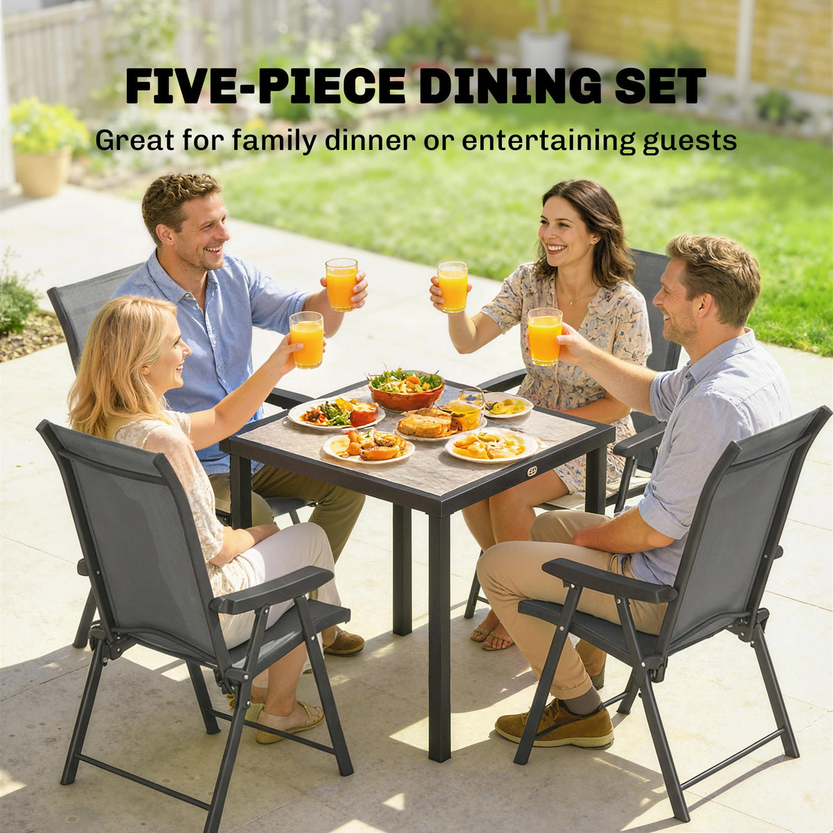 Outsunny 5 Pieces Outdoor Dining Set, Garden Dining Set for 4 with Square Table and Folding Chairs, Grey