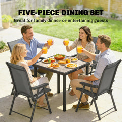 Outsunny 5 Pieces Outdoor Dining Set, Garden Dining Set for 4 with Square Table and Folding Chairs, Grey