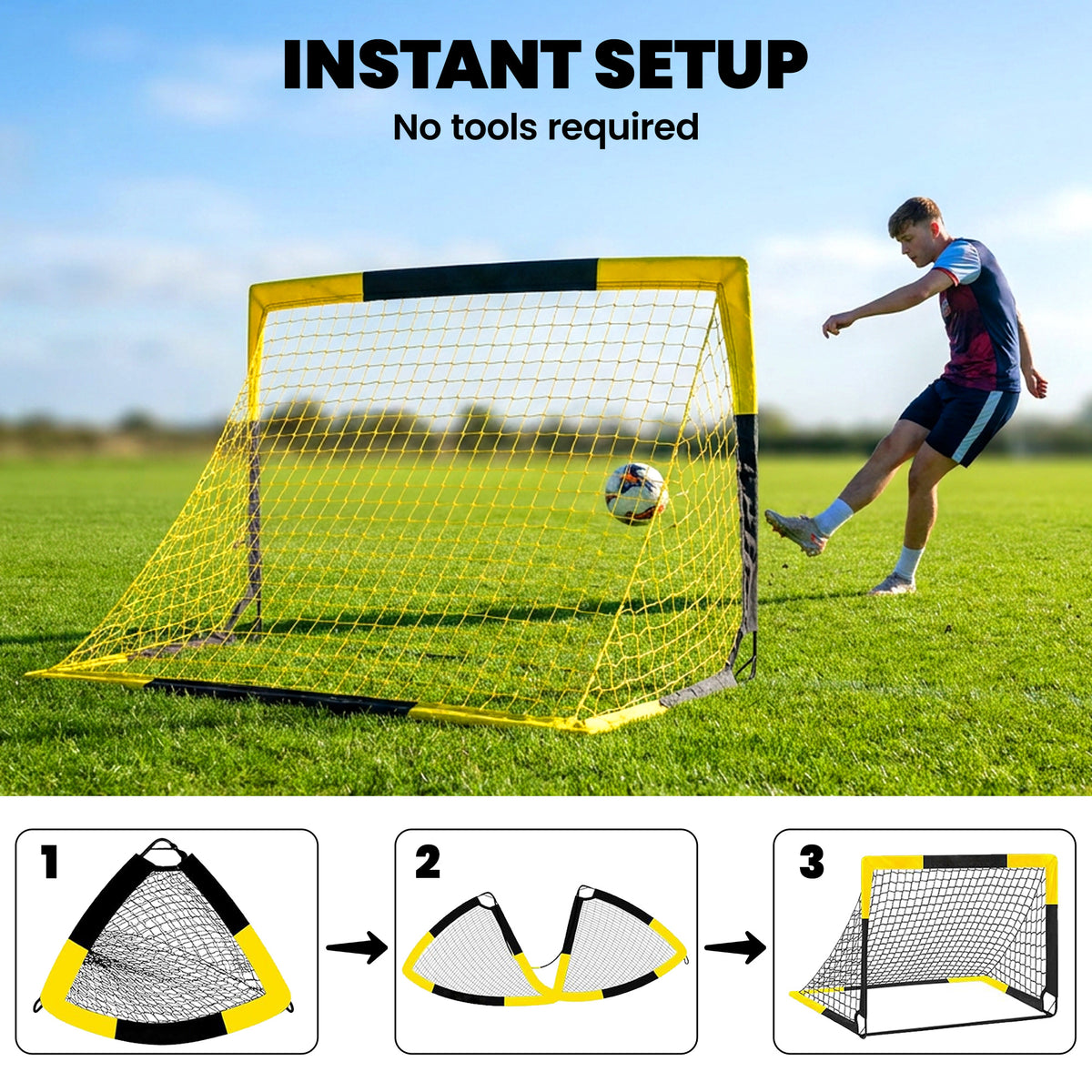 SPORTNOW Pop Up Football Goal, Portable Folding Football Net with Carry Bag, 4 U-Shaped Ground Stakes, Fibreglass Pole