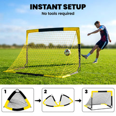 SPORTNOW Pop Up Football Goal, Portable Folding Football Net with Carry Bag, 4 U-Shaped Ground Stakes, Fibreglass Pole