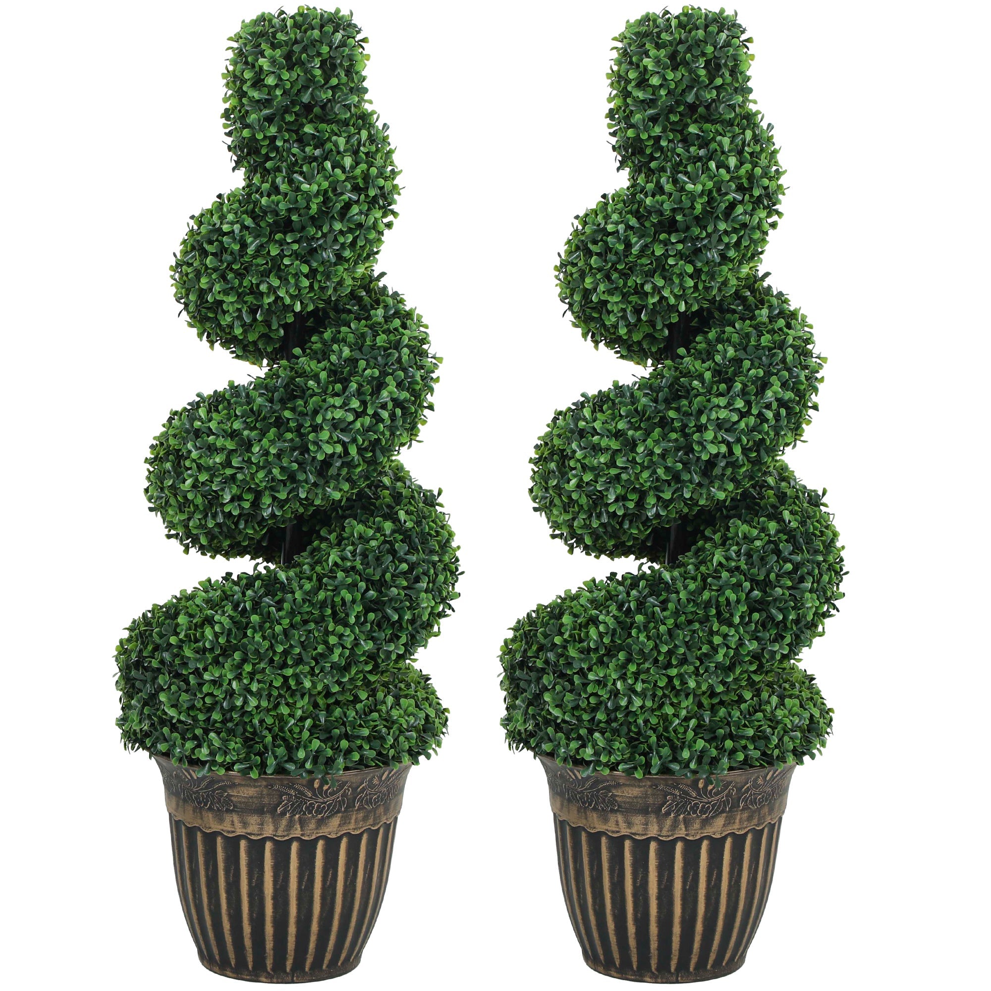 HOMCOM Set of 2 Artificial Plants, Topiary Spiral Boxwood Trees with Pot, for Home Indoor Outdoor Decor, 90cm