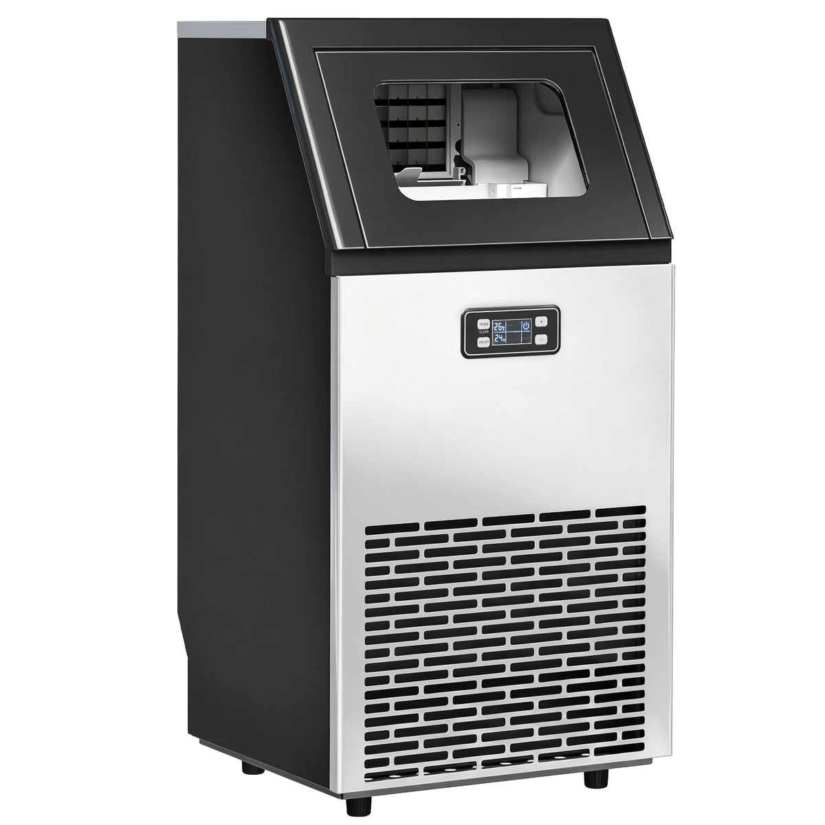 HOMCOM Commercial Ice Maker Machine, Freestanding Stainless Steel Ice Machine with Self-Cleaning, LCD Display, 45kg/24 Hours and 11kg Ice Storage for Home, Office, Bar, Restaurant, Supermarkets
