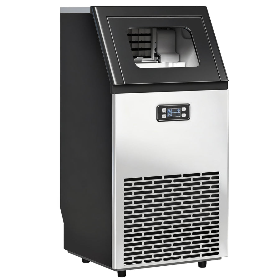 HOMCOM Commercial Ice Maker Machine, Freestanding Stainless Steel Ice Machine with Self-Cleaning, LCD Display, 45kg/24 Hours and 11kg Ice Storage for Home, Office, Bar, Restaurant, Supermarkets