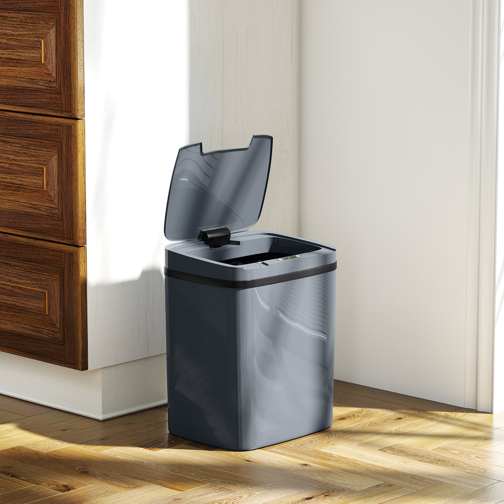 HOMCOM 15L Sensor Bin, Automatic Touchless Kitchen Bin, Easy Clean, Battery Operated for Home Office, Bedroom, Bathroom, Grey
