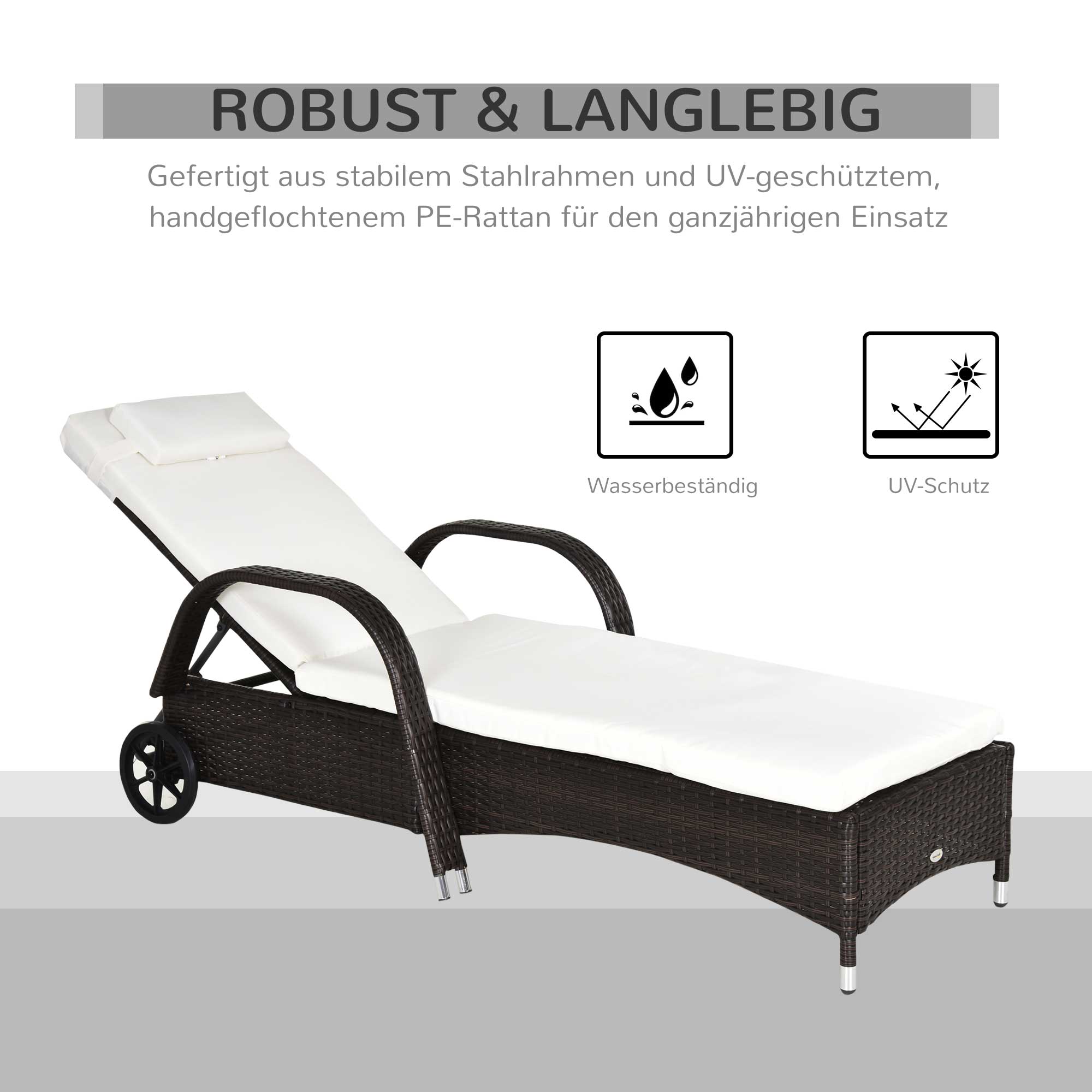 Outsunny 2PC Rattan Sun Lounger Recliner Bed Reclining Chair Patio Garden Outdoor Wicker Weave Adjustable Headrest with Fire Retardant Cushion √¢‚Ç¨‚Äú Brown