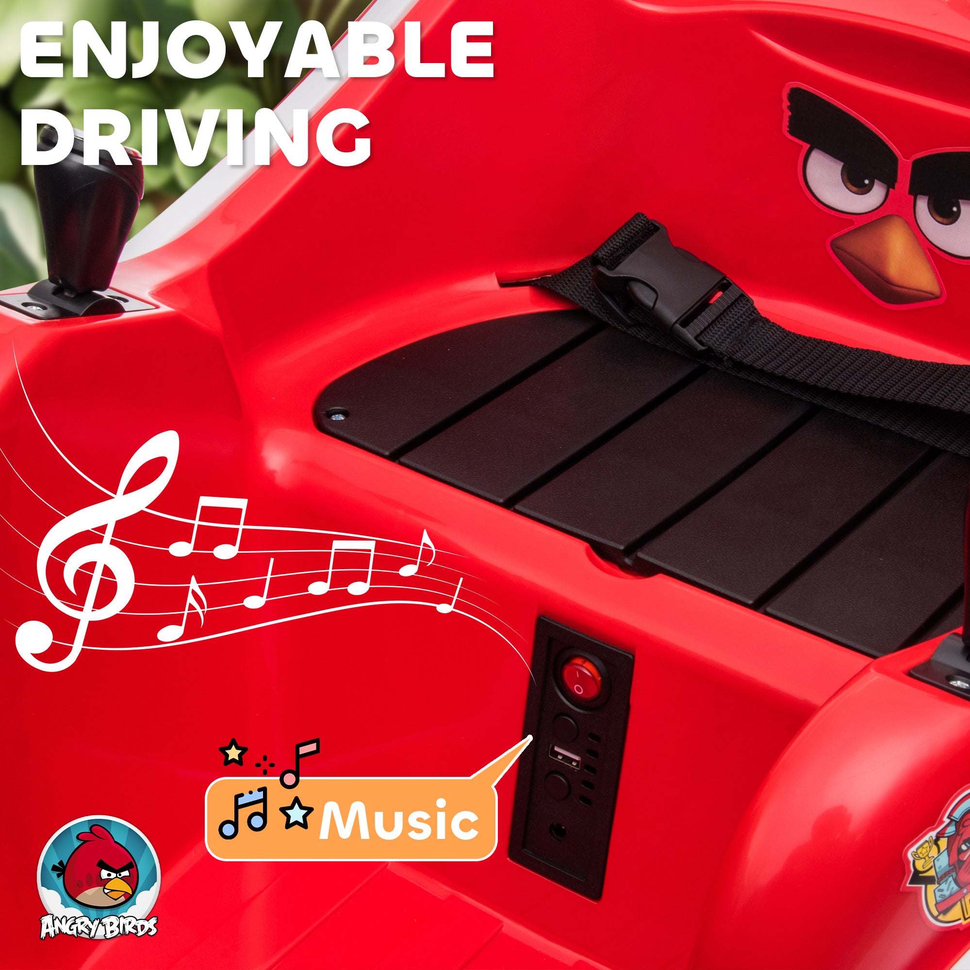 AIYAPLAY Angry Bird Licensed Waltzer Car, 12V Kids Bumper Car w/ Joysticks, Remote, Music LED Lights, Red