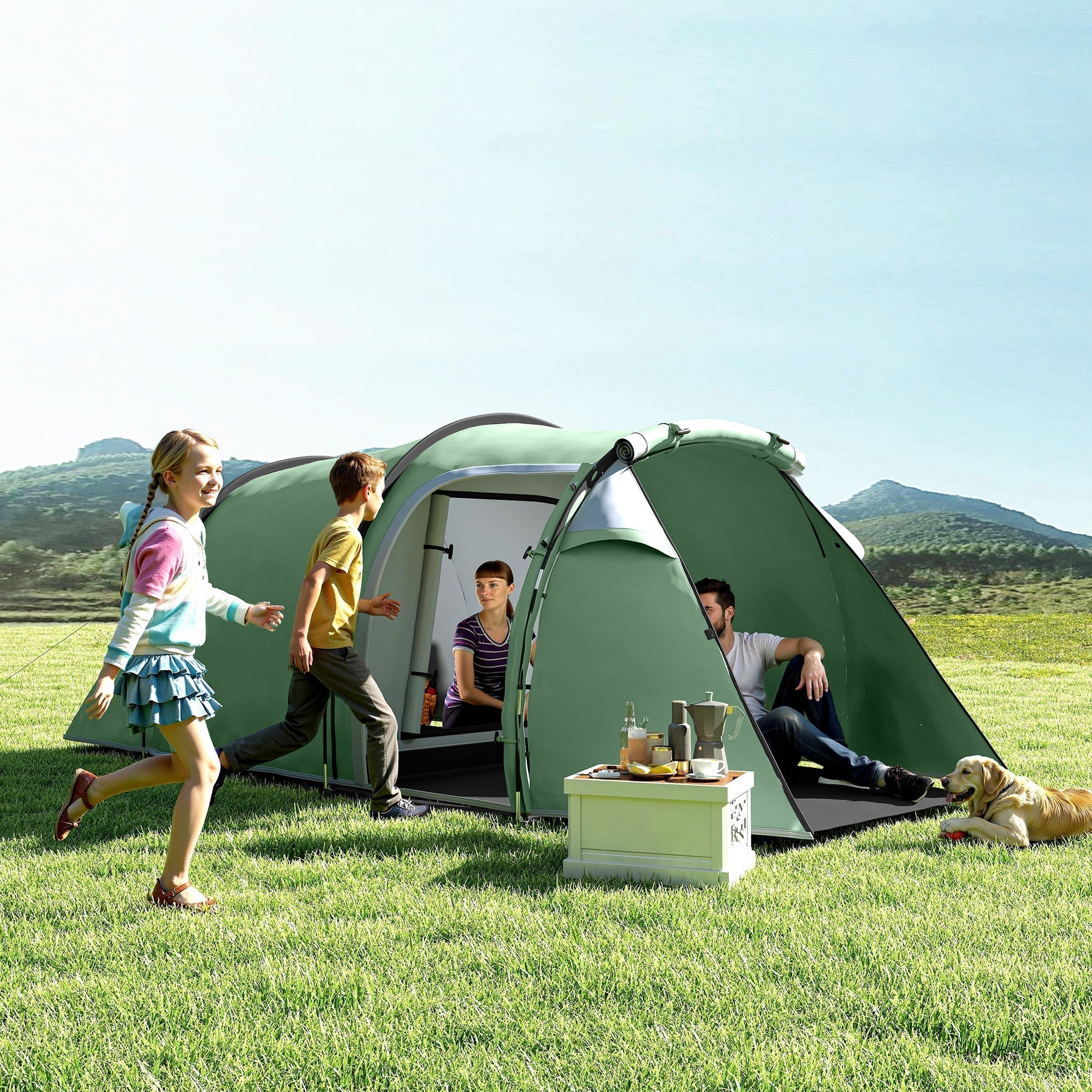 Outsunny Three-Man, Two-Room Tent - Green