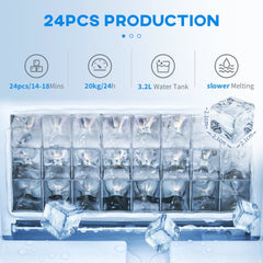HOMCOM 3.2L Compact Ice Machine, with LCD Screen and Accessories - Silver-Tone