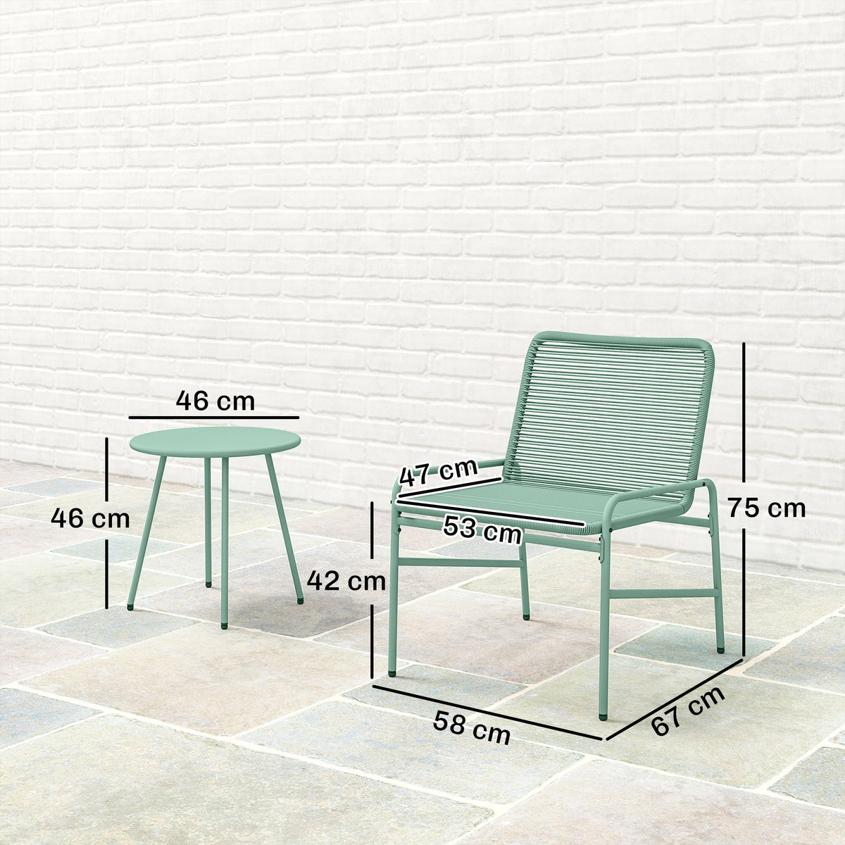 Outsunny 3 Piece Rattan Bistro Set, Outdoor Garden Furniture Set with 2 Chairs, Round Coffee Table for Patio, Balcony, Green