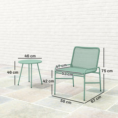 Outsunny 3 Piece Rattan Bistro Set, Outdoor Garden Furniture Set with 2 Chairs, Round Coffee Table for Patio, Balcony, Green