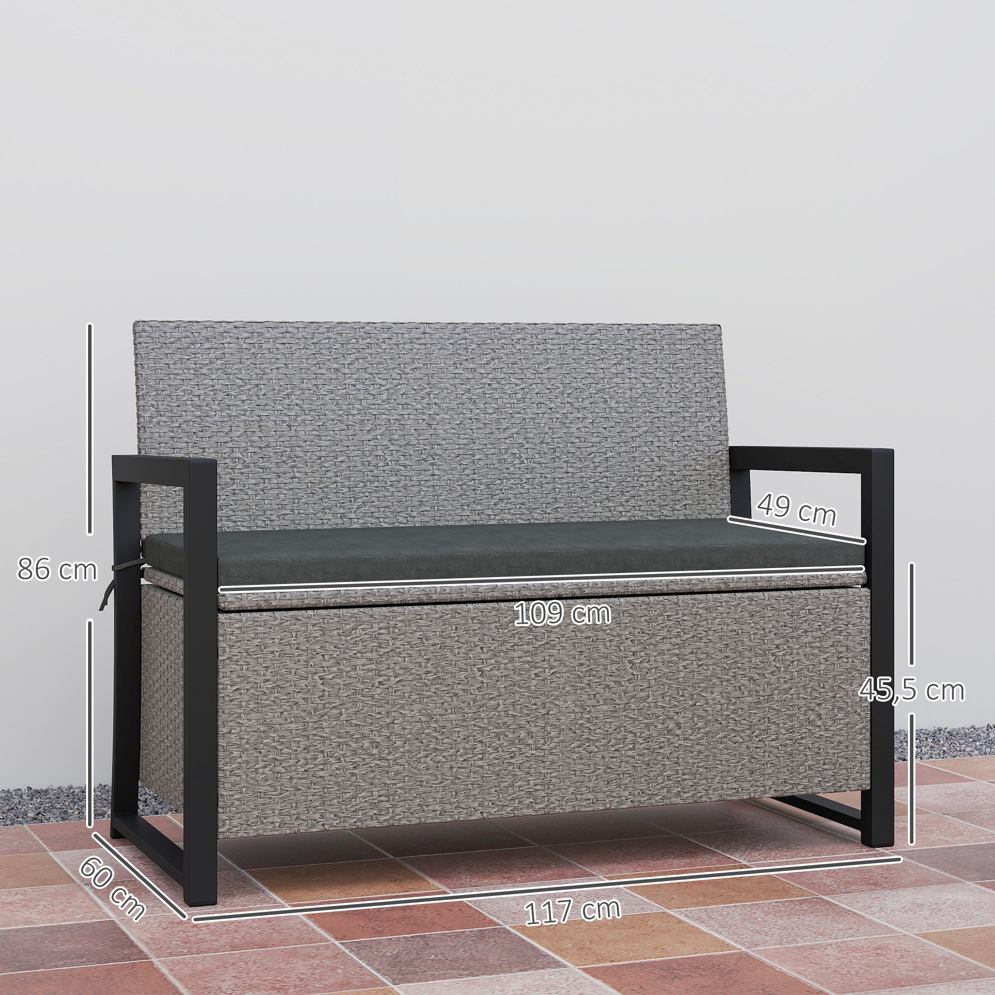 Outsunny 151.5L Storage Garden Bench, with Cushion - Grey
