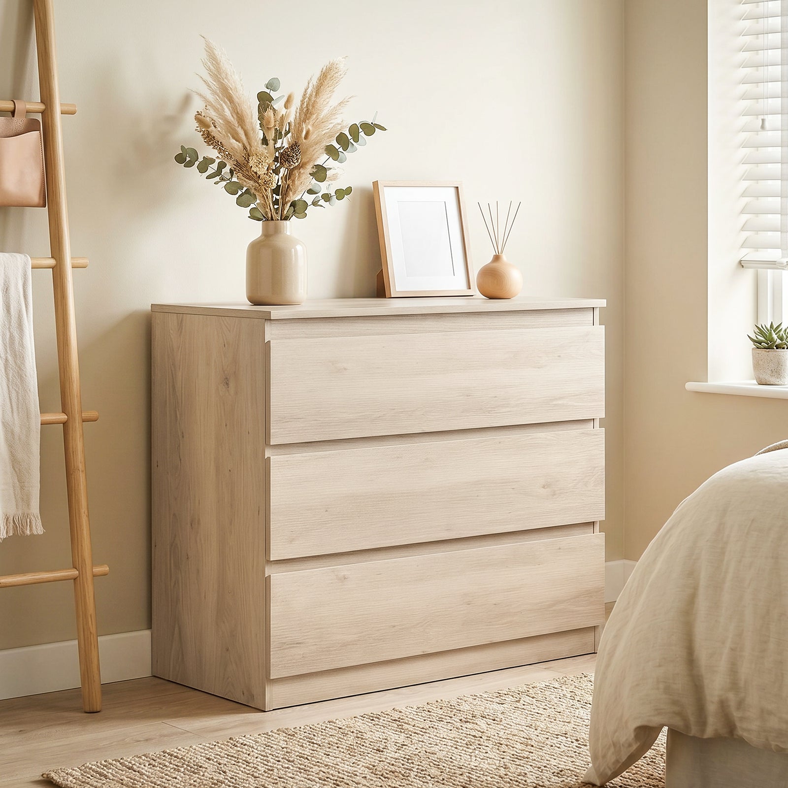 HOMCOM 3-Drawer Storage Organiser Unit, Chest of Drawers for Bedroom, Living Room, 80 x 39 x 73cm, Oak