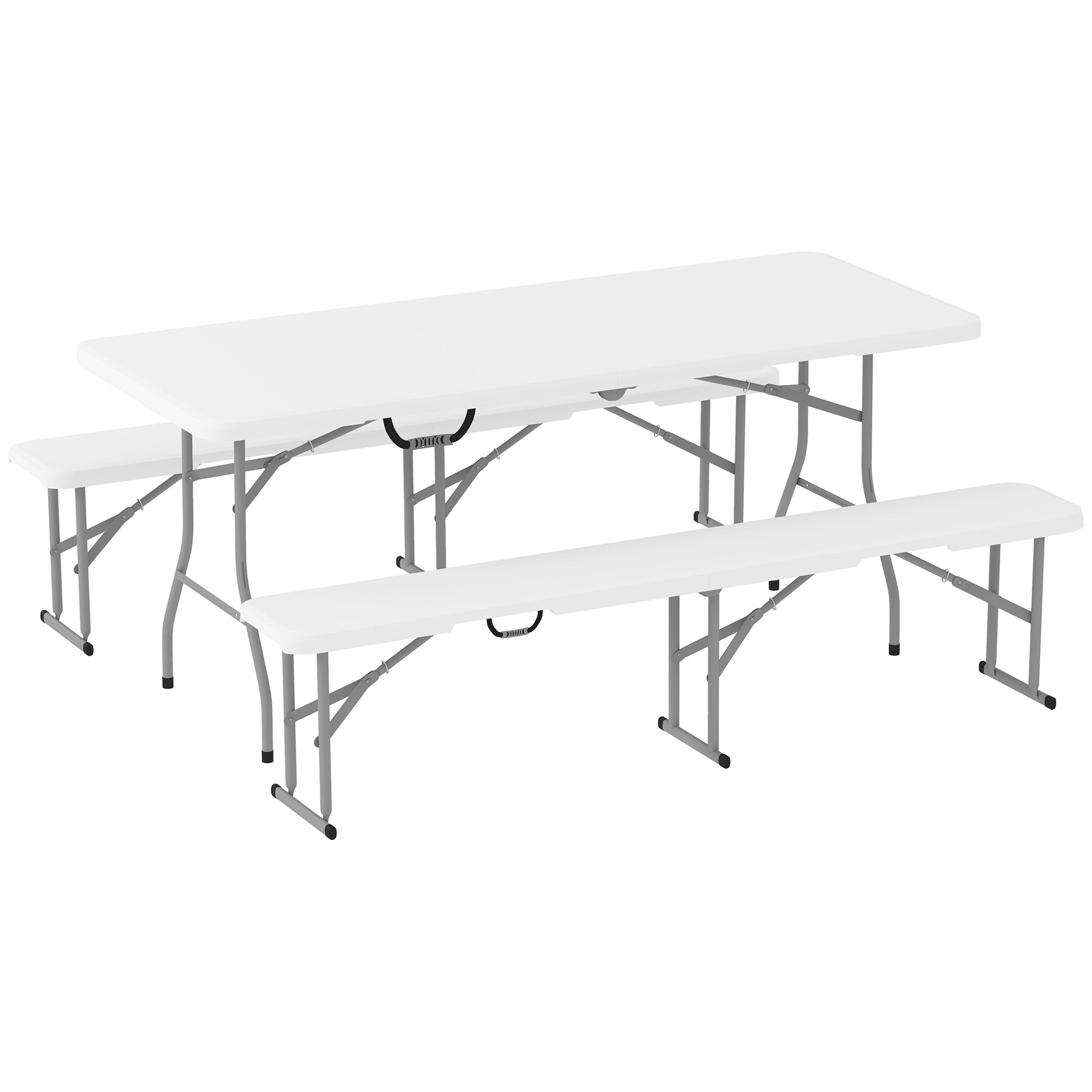 Outsunny Three-Piece Folding Picnic Table and Bench Set - White