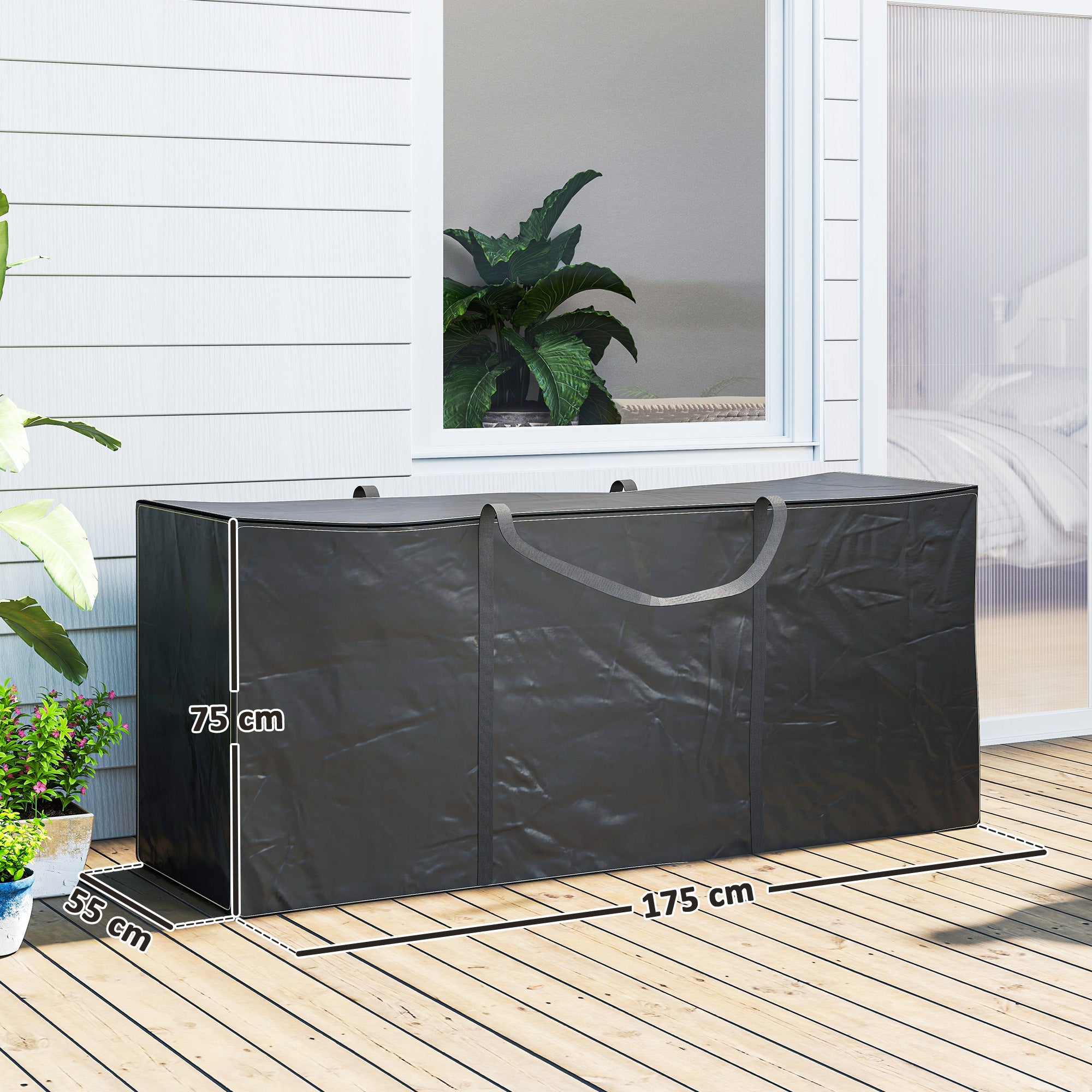 Outsunny 720 L Waterproof Garden Cushion Storage Bag - Black