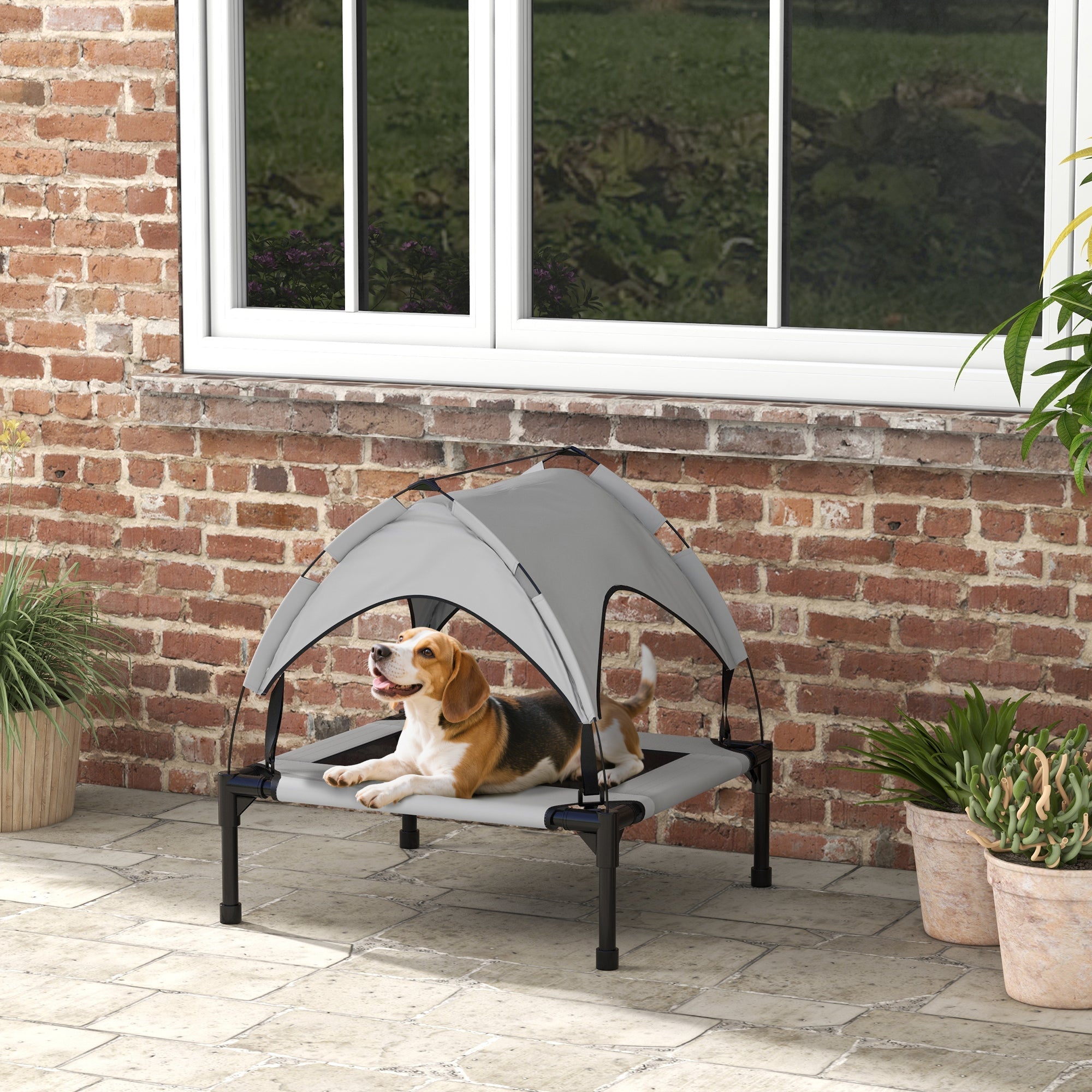 PawHut Cooling Raised Pet Bed w/ Washable Breathable Mesh, for Small Medium Dogs, 76 x 61 x 69.5cm - Light Grey