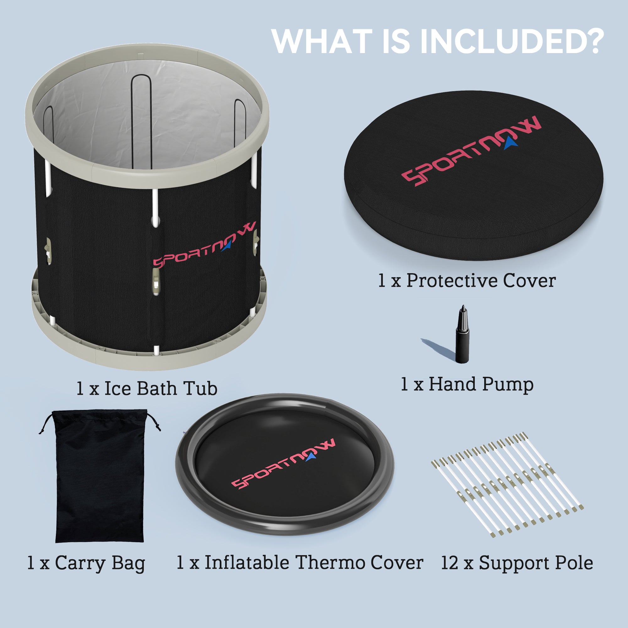 SPORTNOW 210L Outdoor Ice Bath Tub, with Lid, Cover, Carry Bag, Black