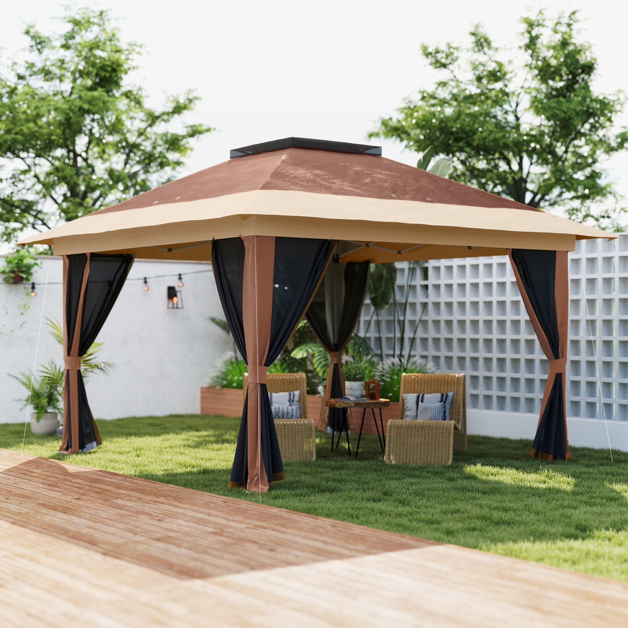 Outsunny 3.6 x 3.6m Pop-Up Gazebo, with Accessories - Brown