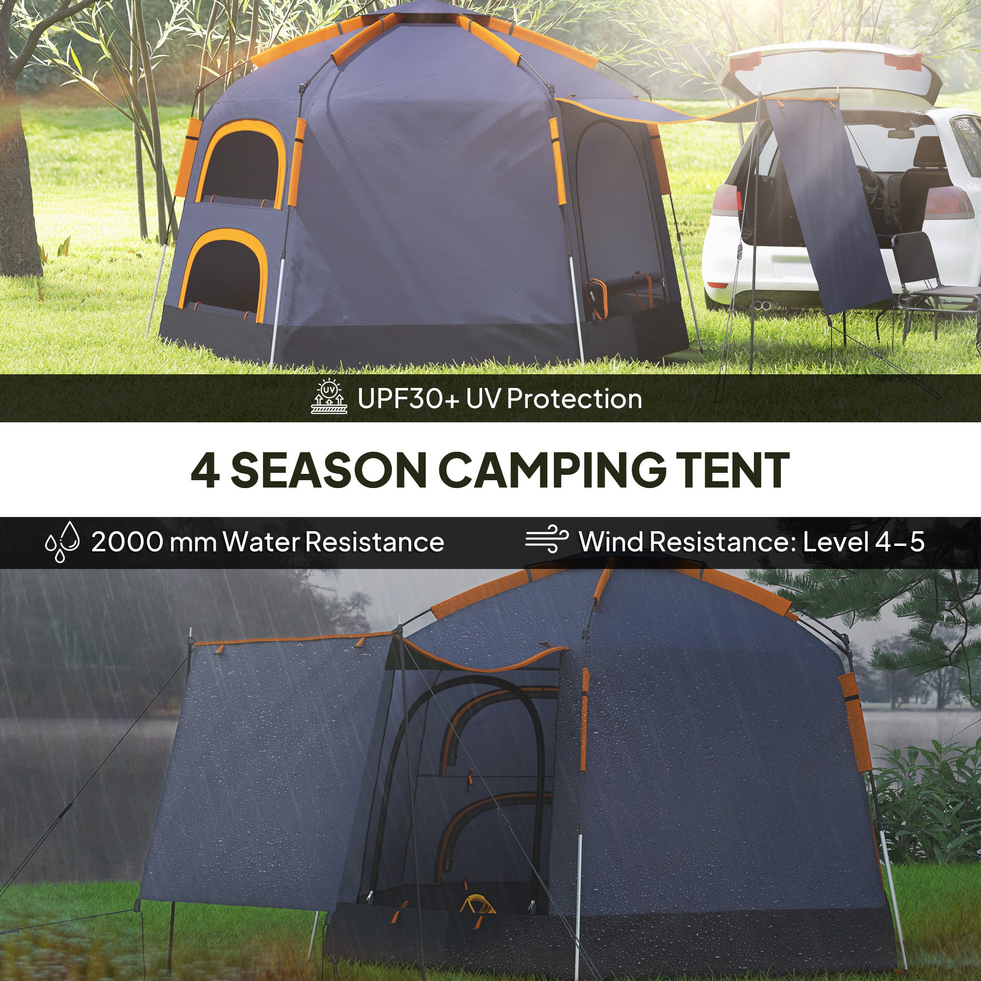 Outsunny Automatic Pop Up Camping Tent, Instant Setup 2-4 Man Tent with Mesh Windows, Waterproof & UV30+, Portable with Carry Bag for Fishing, Hiking, Backpacking, Dark Grey