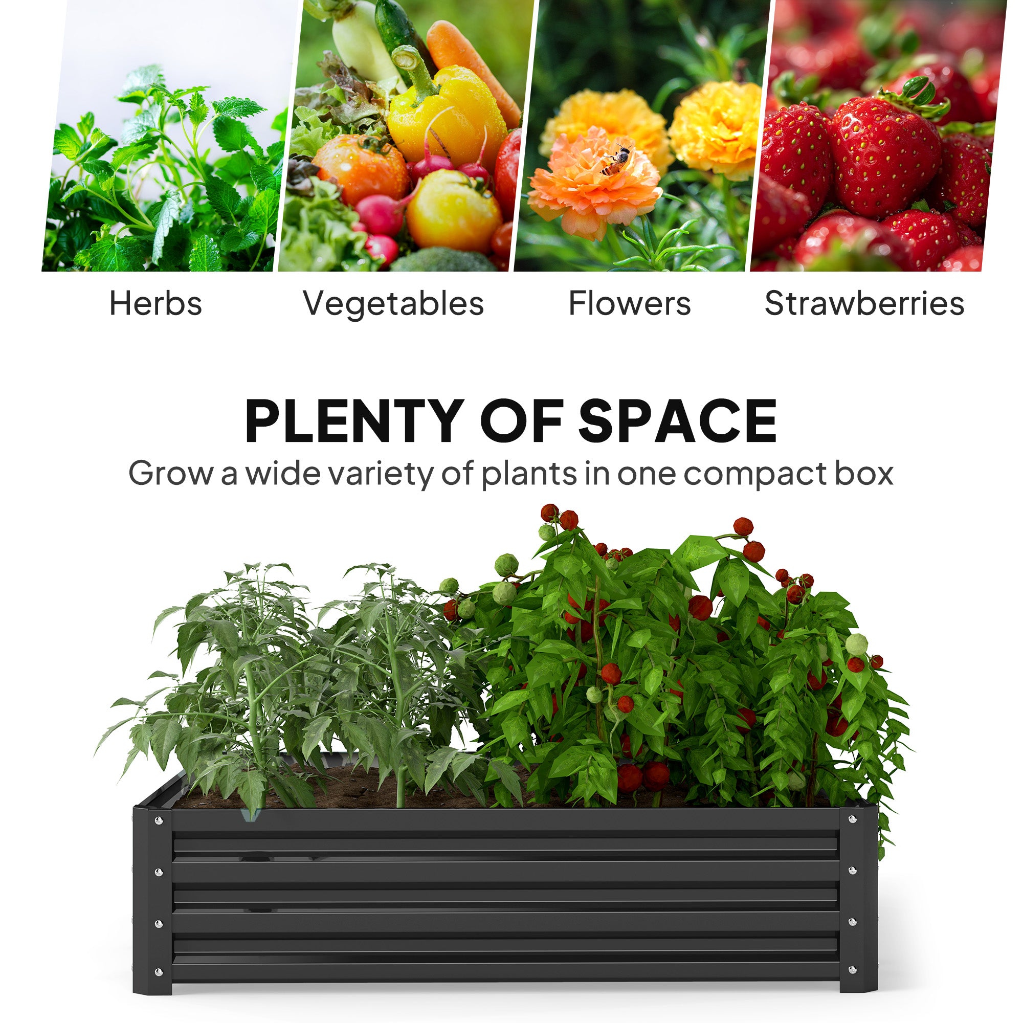 Outsunny 432L Square Raised Garden Bed Box with Weatherized Steel Frame for Vegetables, Flowers and Herbs, 120 x 120 x 30cm, Grey