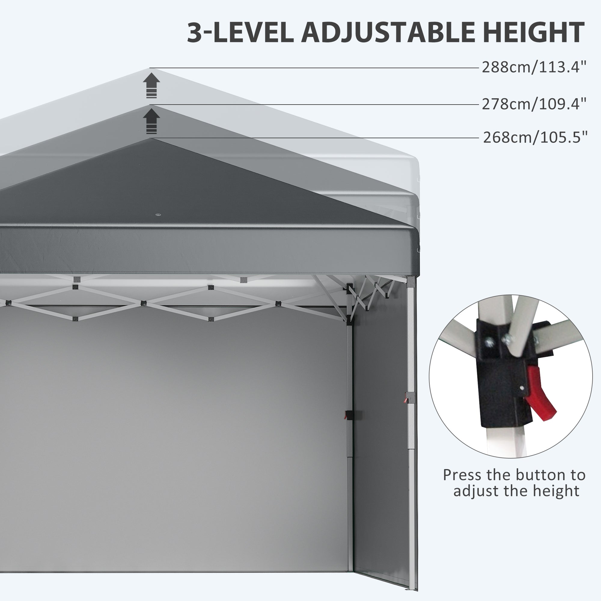 Outsunny 3 x 3 (M) Pop Up Gazebo, UPF 30+ with 2 Sidewalls, Leg Weight Bags and Wheeled Bag, Height Adjustable Party Tent Event Shelter for Garden, Patio, Dark Grey