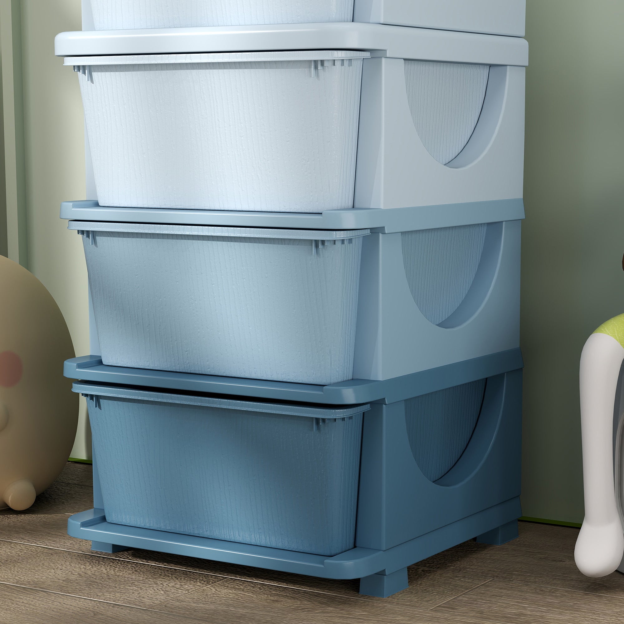 HOMCOM Four-Tier Kids Storage Boxes, with Four Drawers - Blue