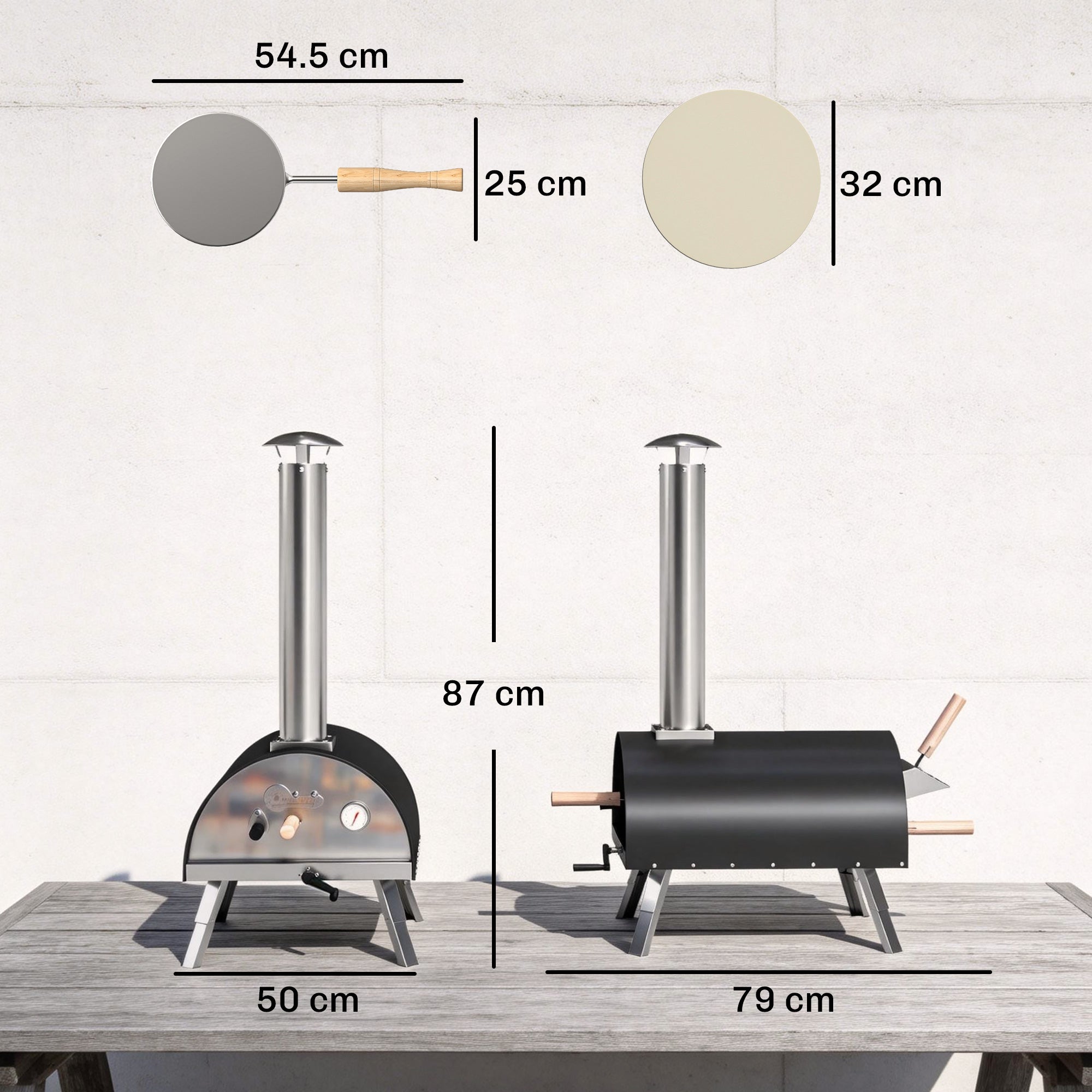 Outsunny Outdoor Pizza Oven Foldable Legs Pellet Wood Fired Pizza Maker w/ 12" Rotating Stone and Peel