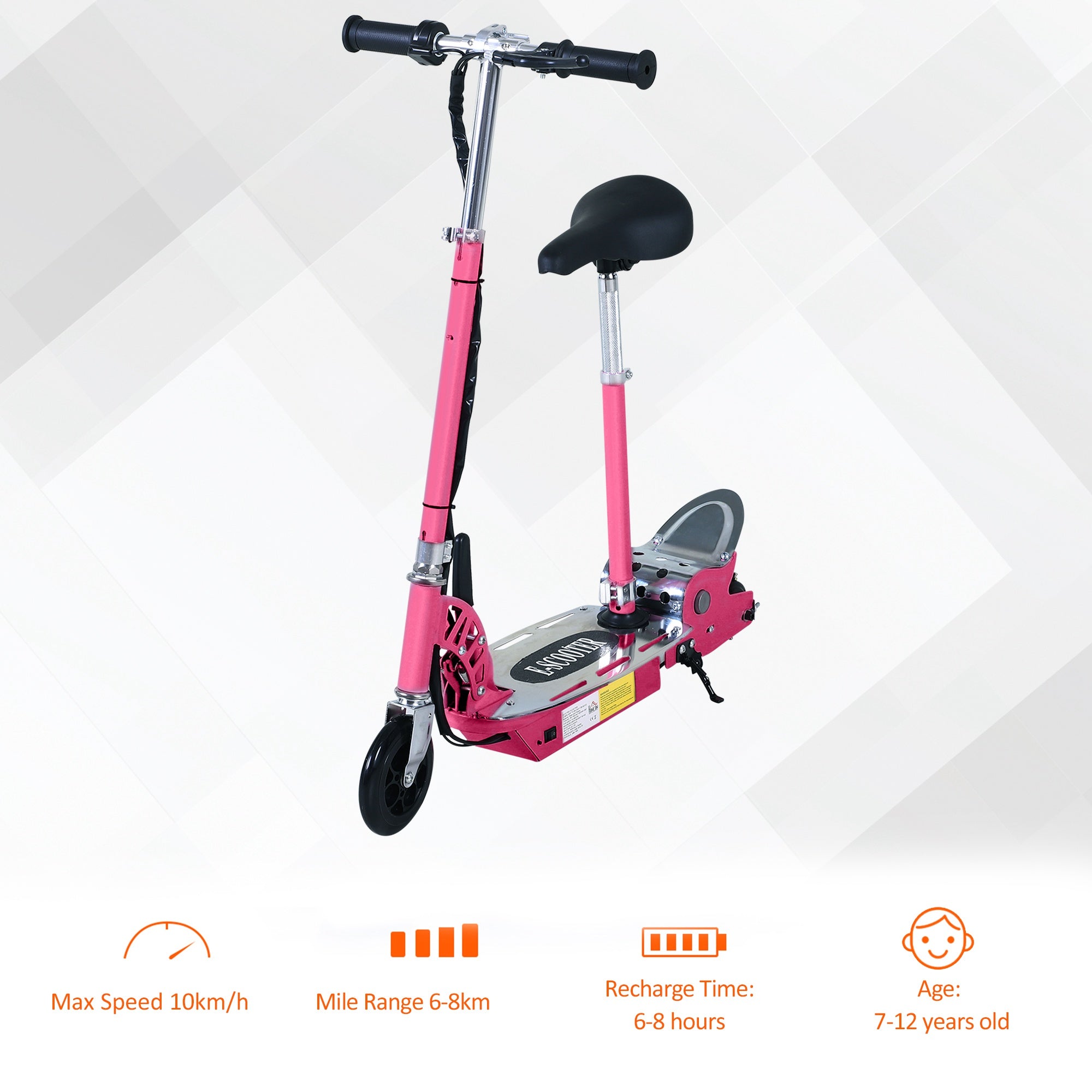 HOMCOM Electric Scooter for Kids, Foldable Powered Scooters for Age 7-12 with 120W Motor, Up to 10 KM/H & 8 KM, Adjustable Ride on Toy (Pink)