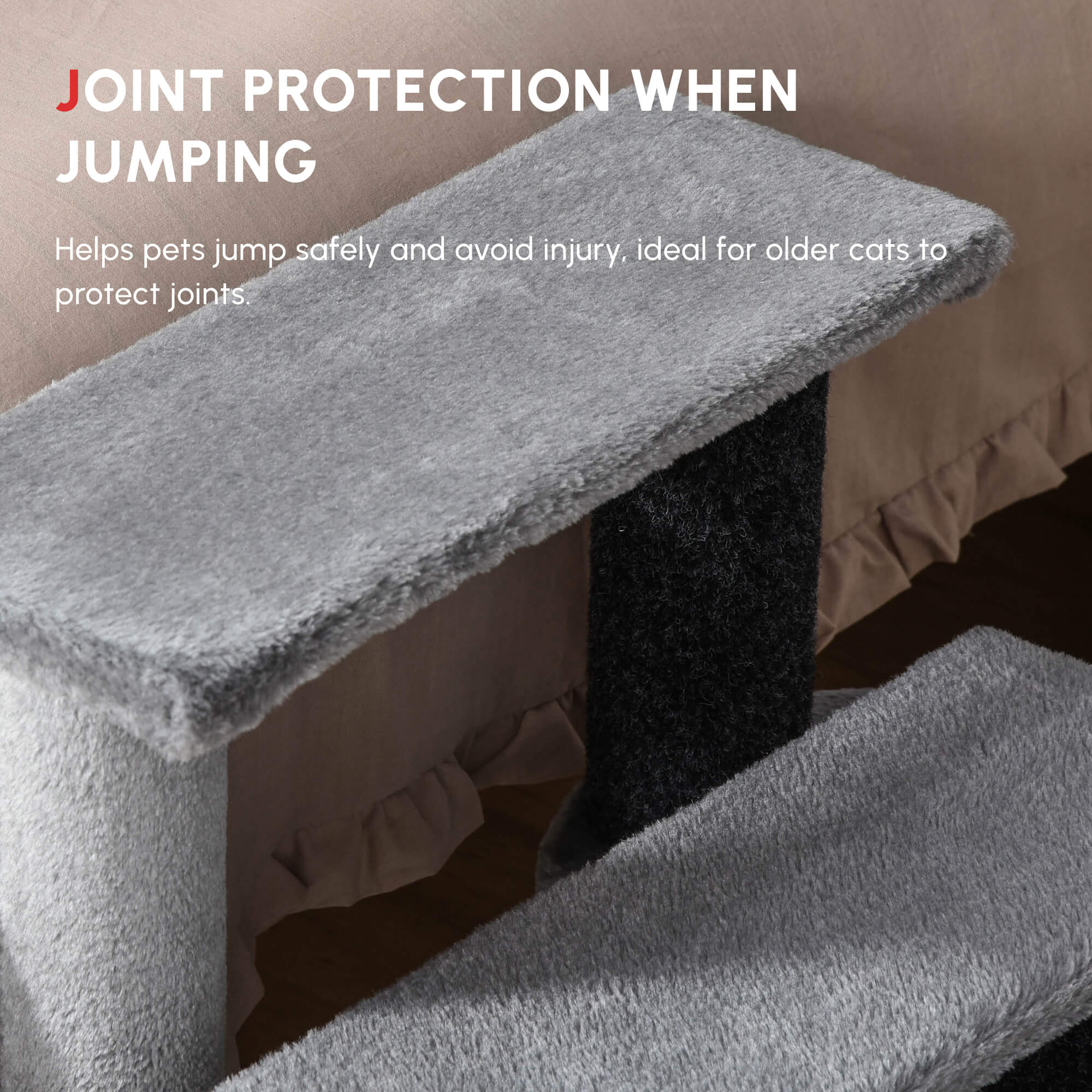 PawHut 3-step Pet Stairs with Scratching Posts, Platforms, Toy Ball, Grey