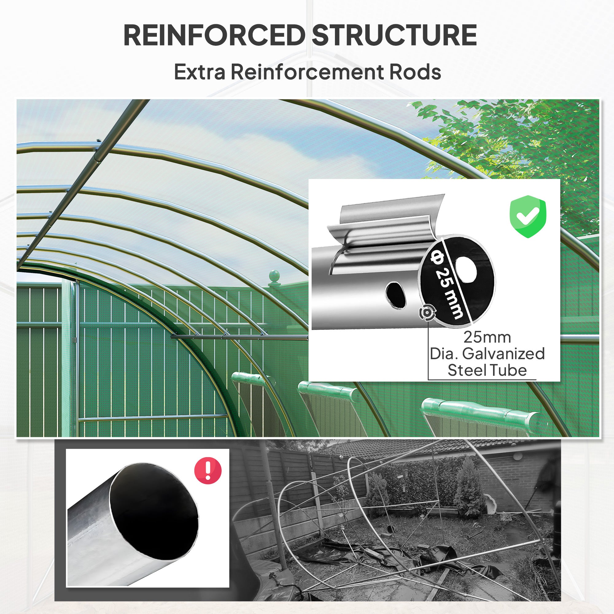 Outsunny Polyethylene Upgraded Structure Walk-in Polytunnel Greenhouse, 6 x 3(m), Green