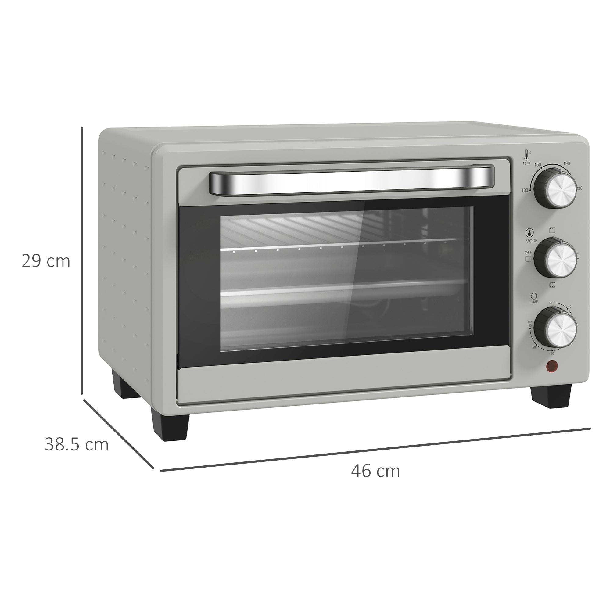 HOMCOM 21L Mini Countertop Oven, 100Â°C-230Â°C Adjustable Temp - Silver Tone