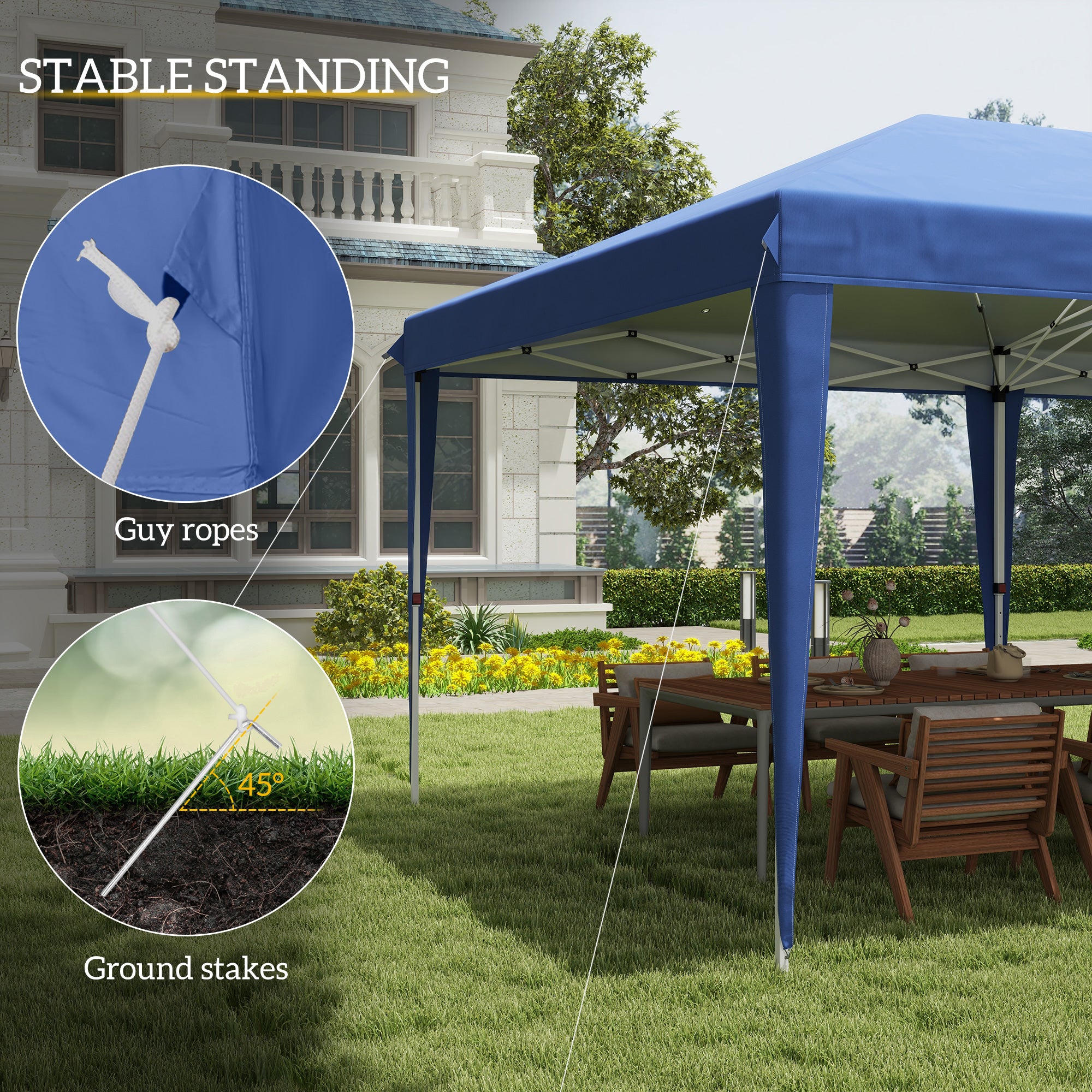 Outsunny Pop Up Gazebo 3 x 6m, Foldable Canopy Tent, Height Adjustable Wedding Awning Canopy w/ Carrying Bag, Blue