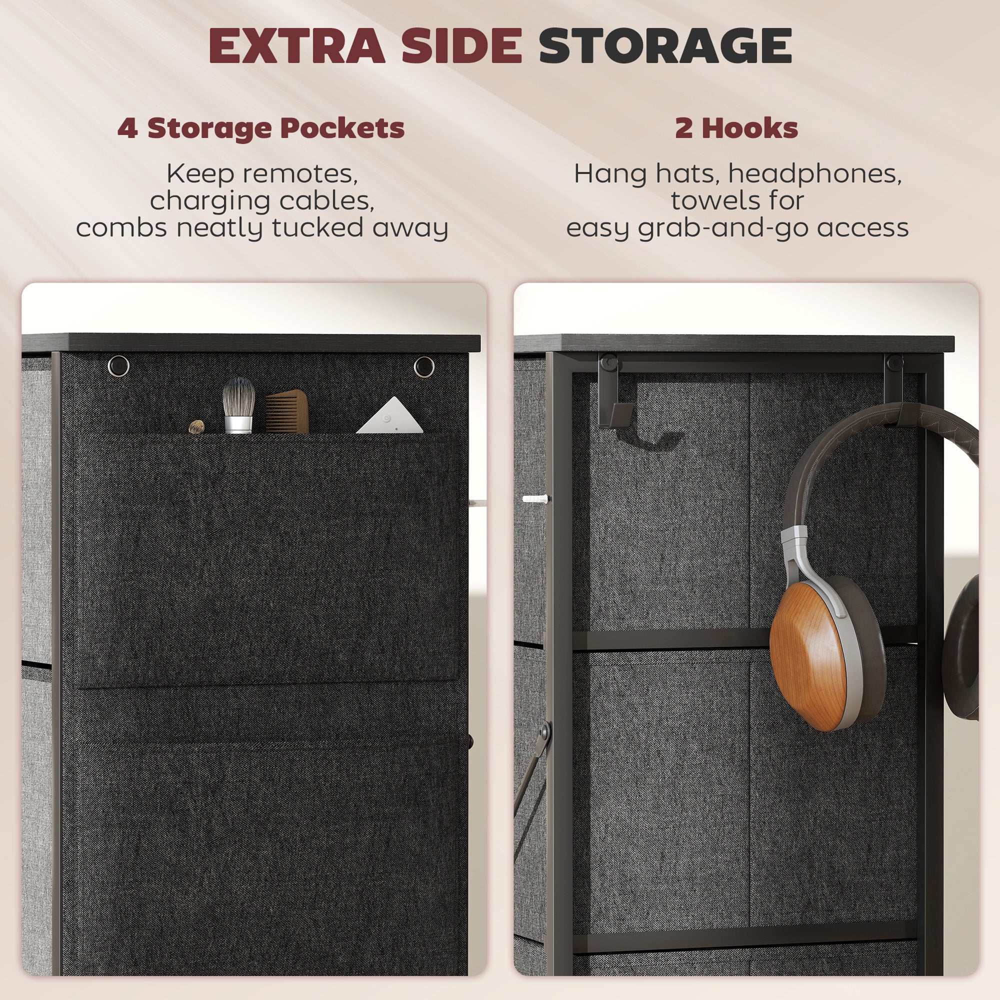 HOMCOM Chest of Four Fabric Drawers - Charcoal Grey