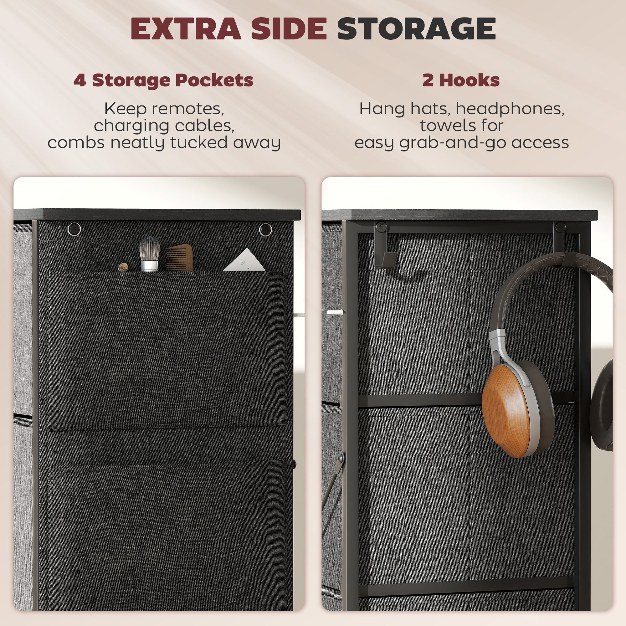 HOMCOM Chest of Four Fabric Drawers - Charcoal Grey