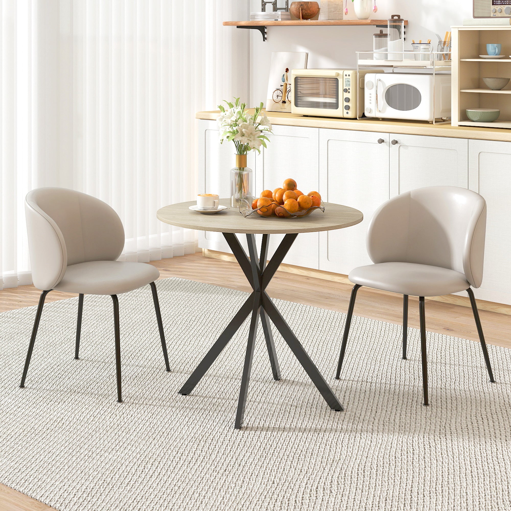 HOMCOM 80cm Industrial Round Dining Table - White Oak